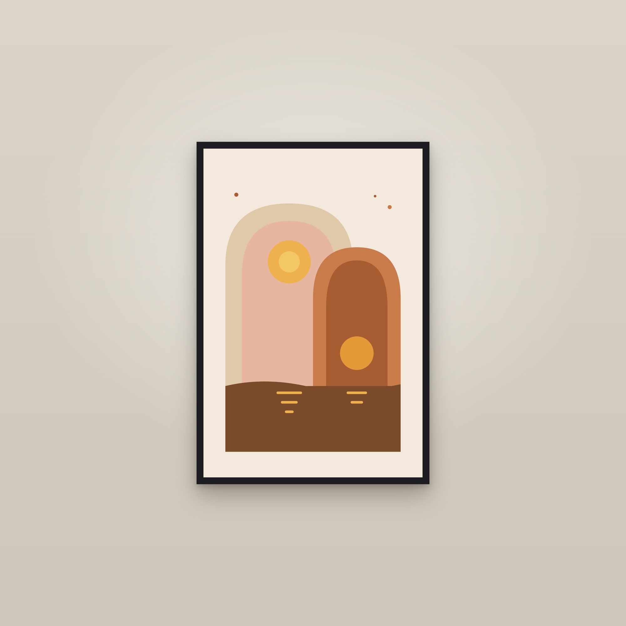 Layered Arches Print — Boho Doorway Suns — framed in a gallery setting
