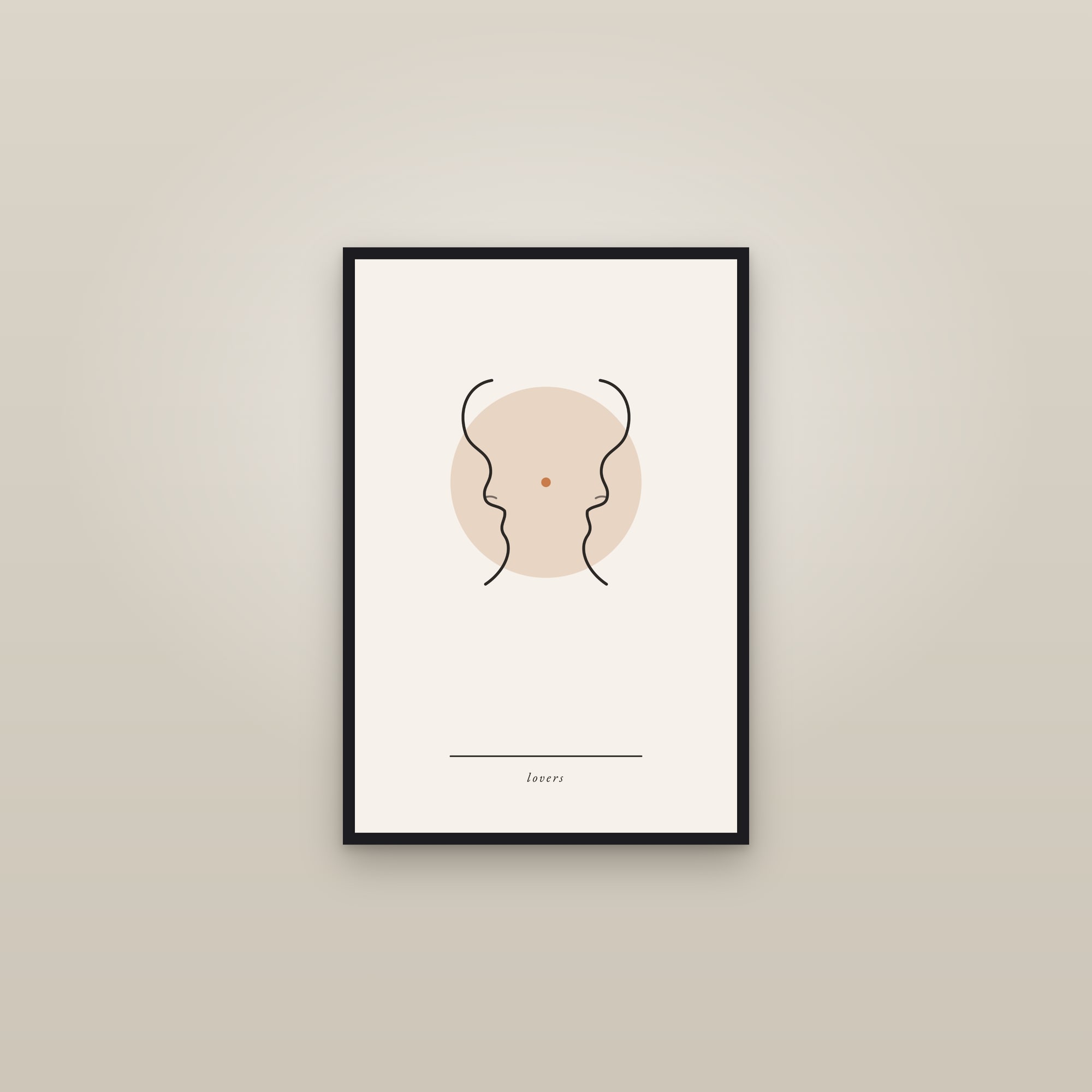 Line Art Couple Print — Lovers — framed in a gallery setting