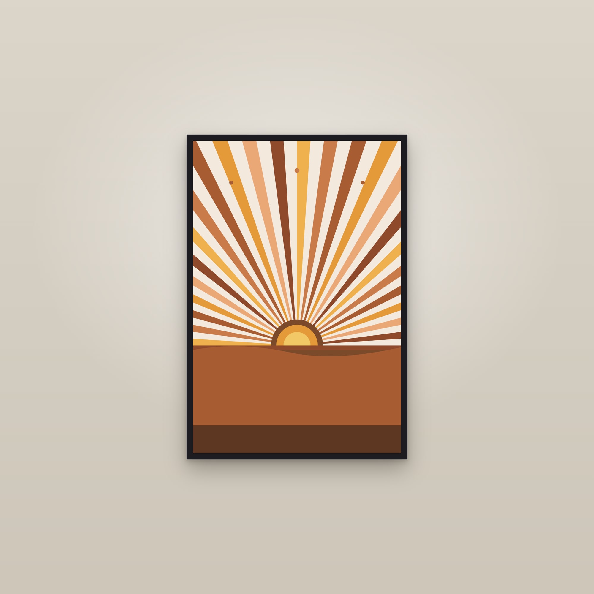 Mid-Century Sunburst Print — Boho Sun Rays — framed in a gallery setting