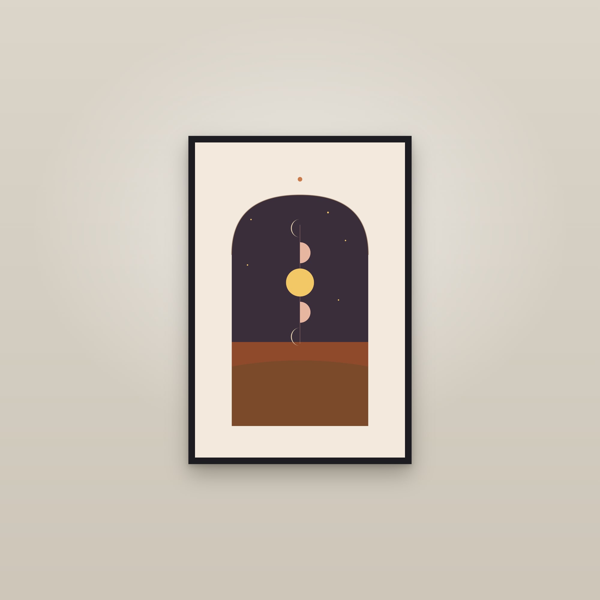 Moon Phases Arch Print — Boho Lunar Arch — framed in a gallery setting