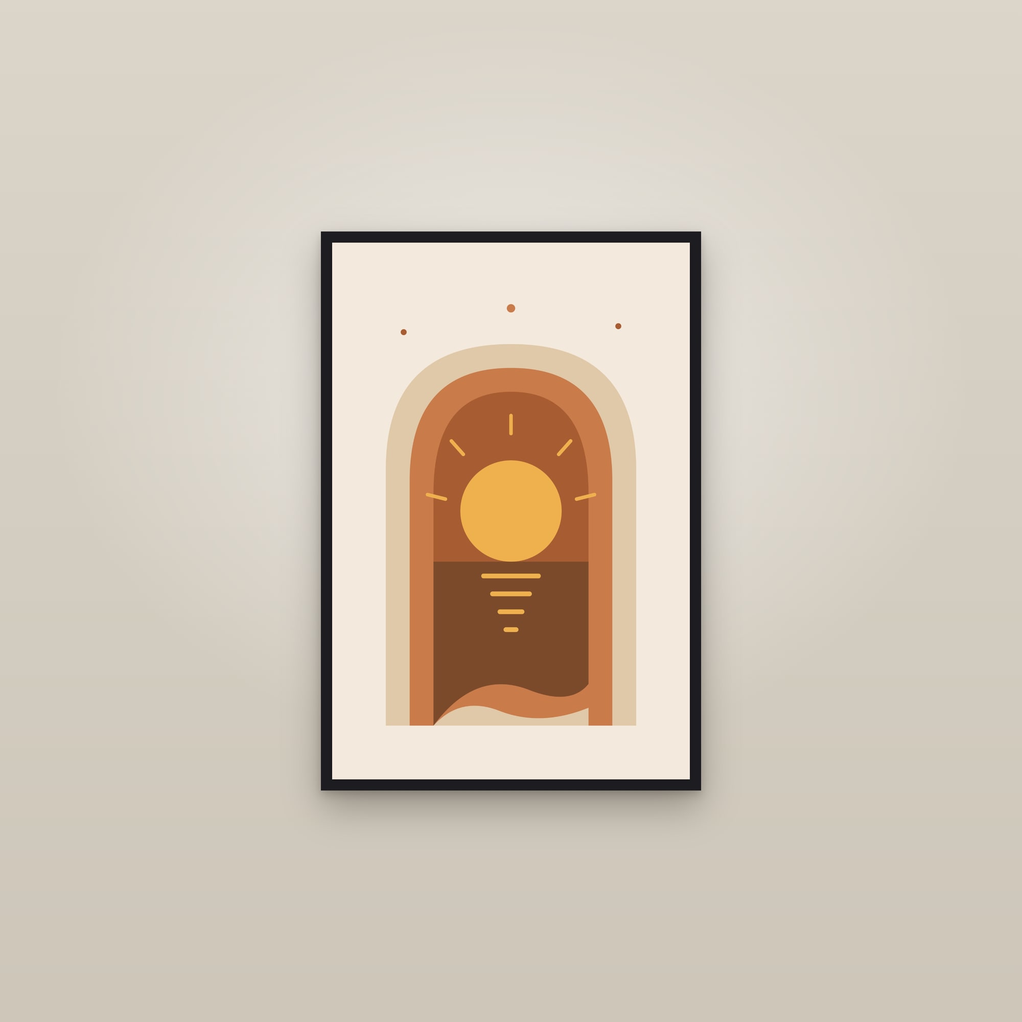 Boho Sun Arch Print (Sun) — Desert Sunrise — framed in a gallery setting