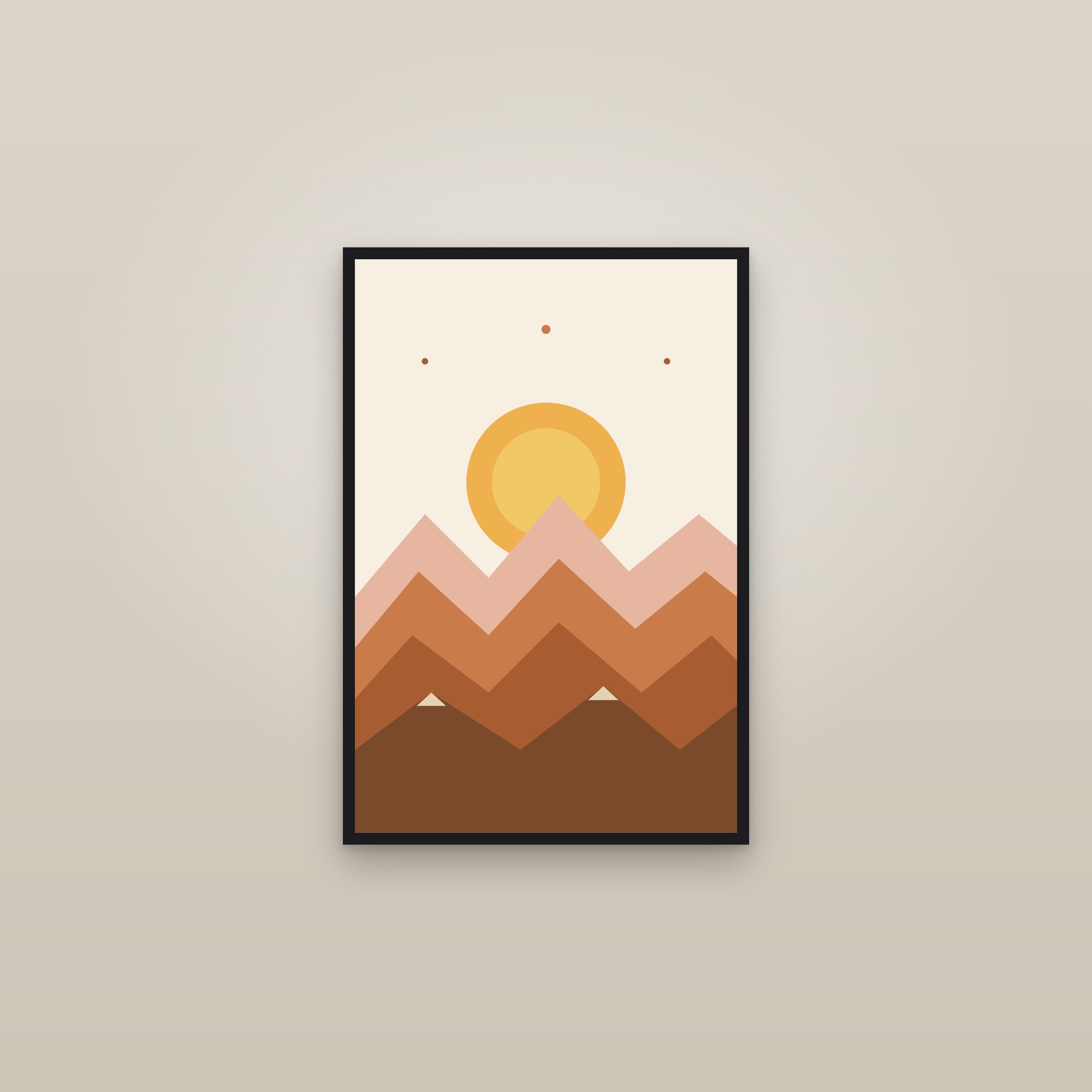 Sun & Mountains Print — Boho Mountain Sun — framed in a gallery setting