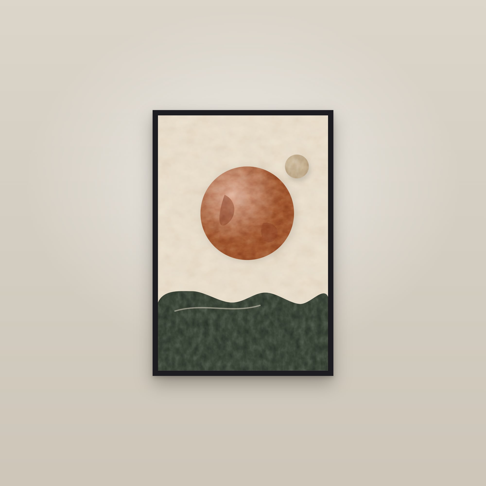 Earth & Moon Abstract Print — Terra Forms — framed in a gallery setting