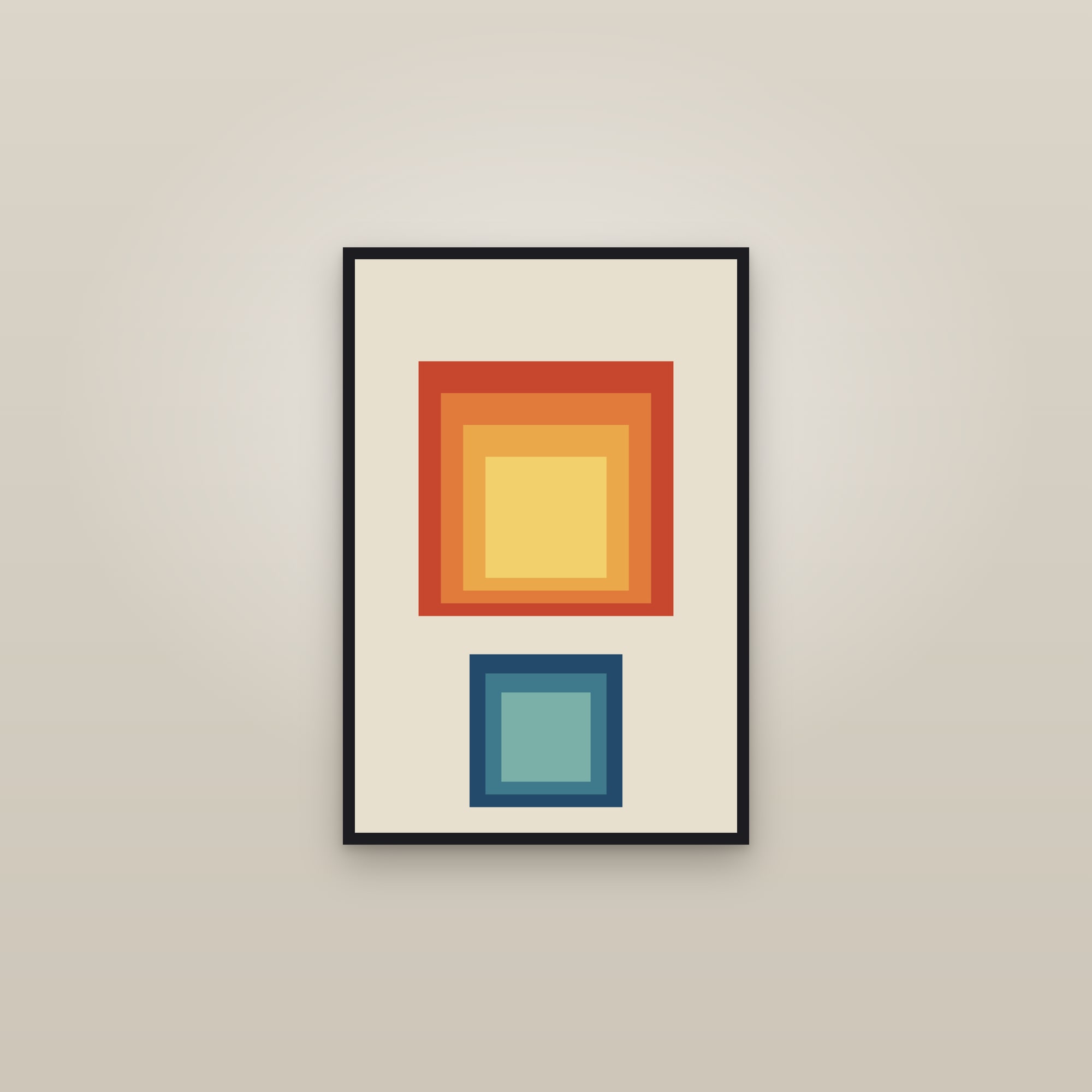 Nested Squares Art Print — Mid-Century Colour Study Poster · Bold Geometric Wall Art — framed in a gallery setting