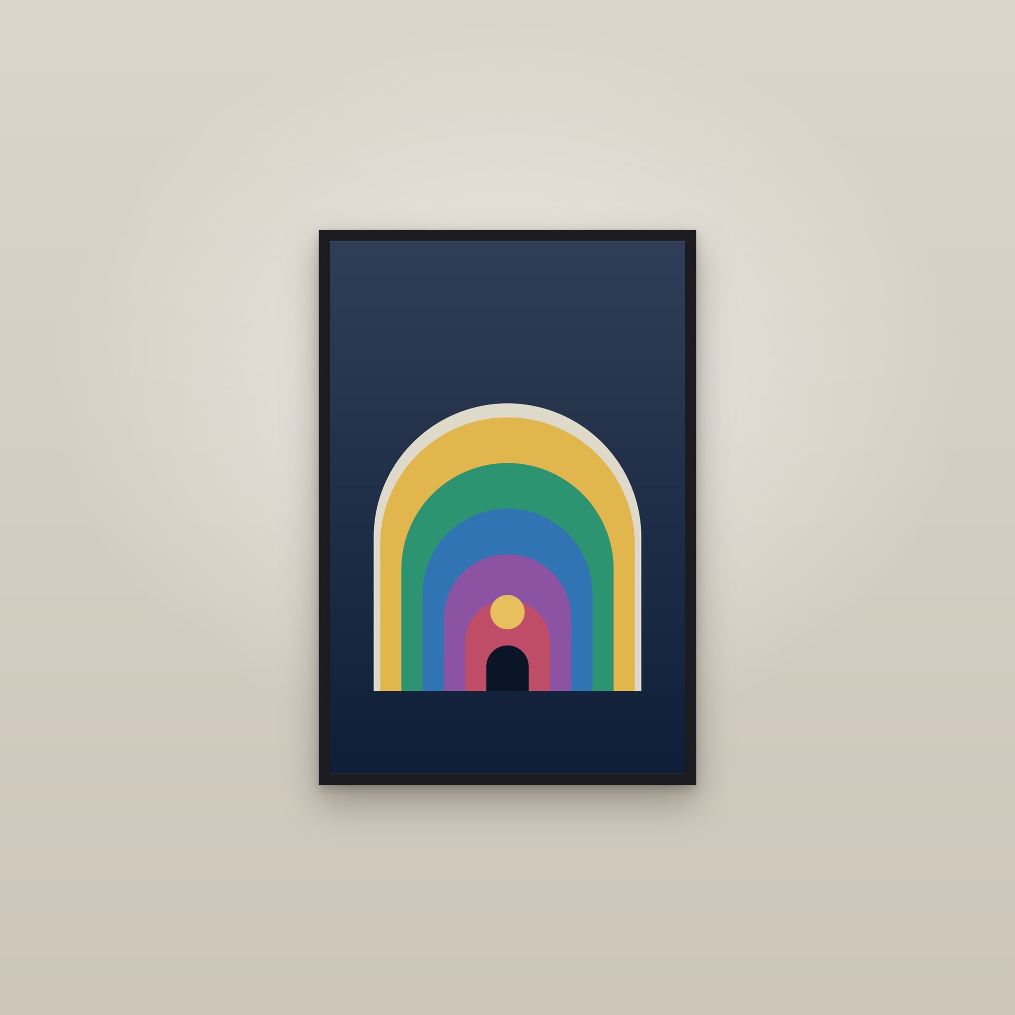 Jewel Arch Art Print — Bold Mid-Century Arch Poster · Modern Wall Art — framed in a gallery setting