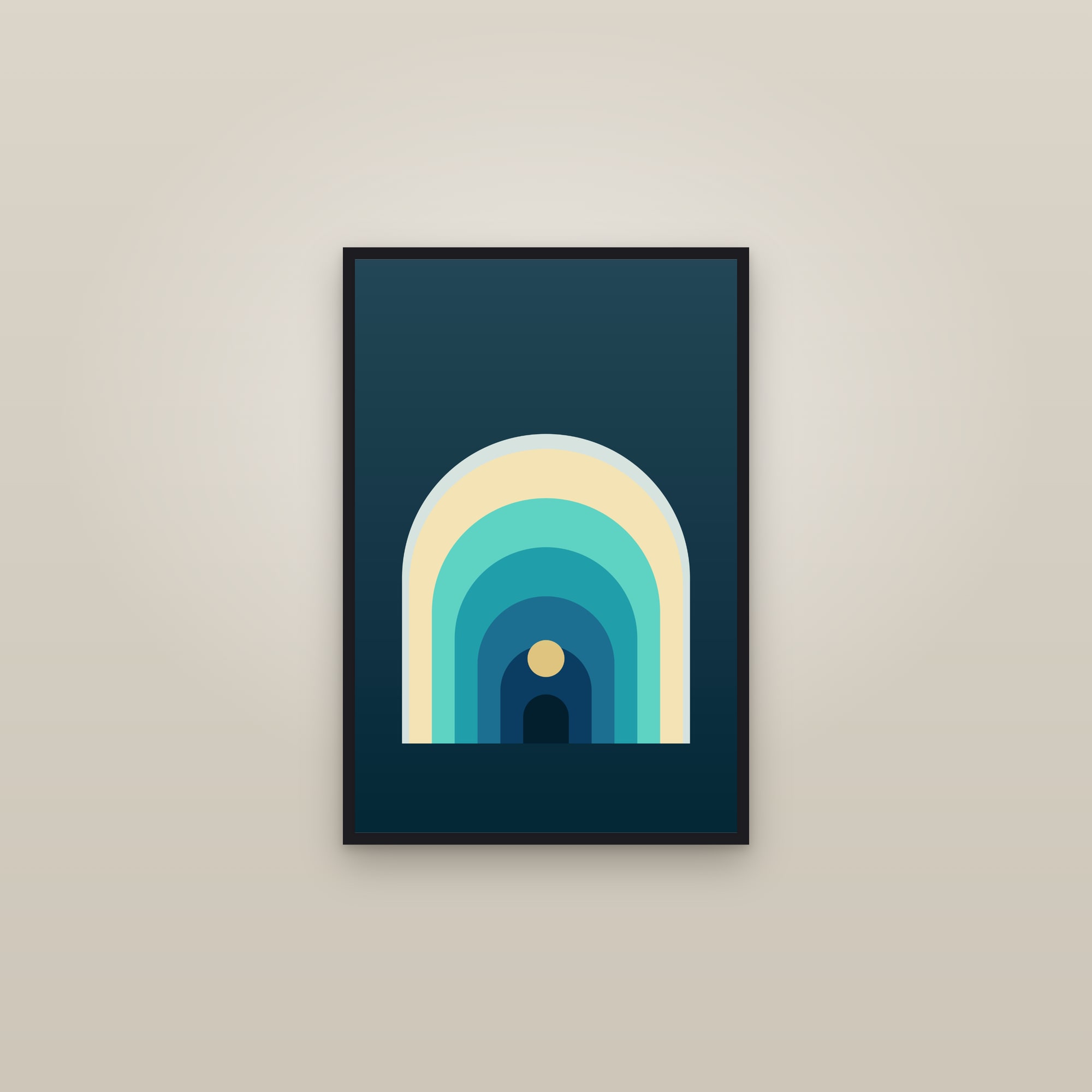 Ocean Arch Art Print — Bold Mid-Century Arch Poster · Modern Wall Art — framed in a gallery setting