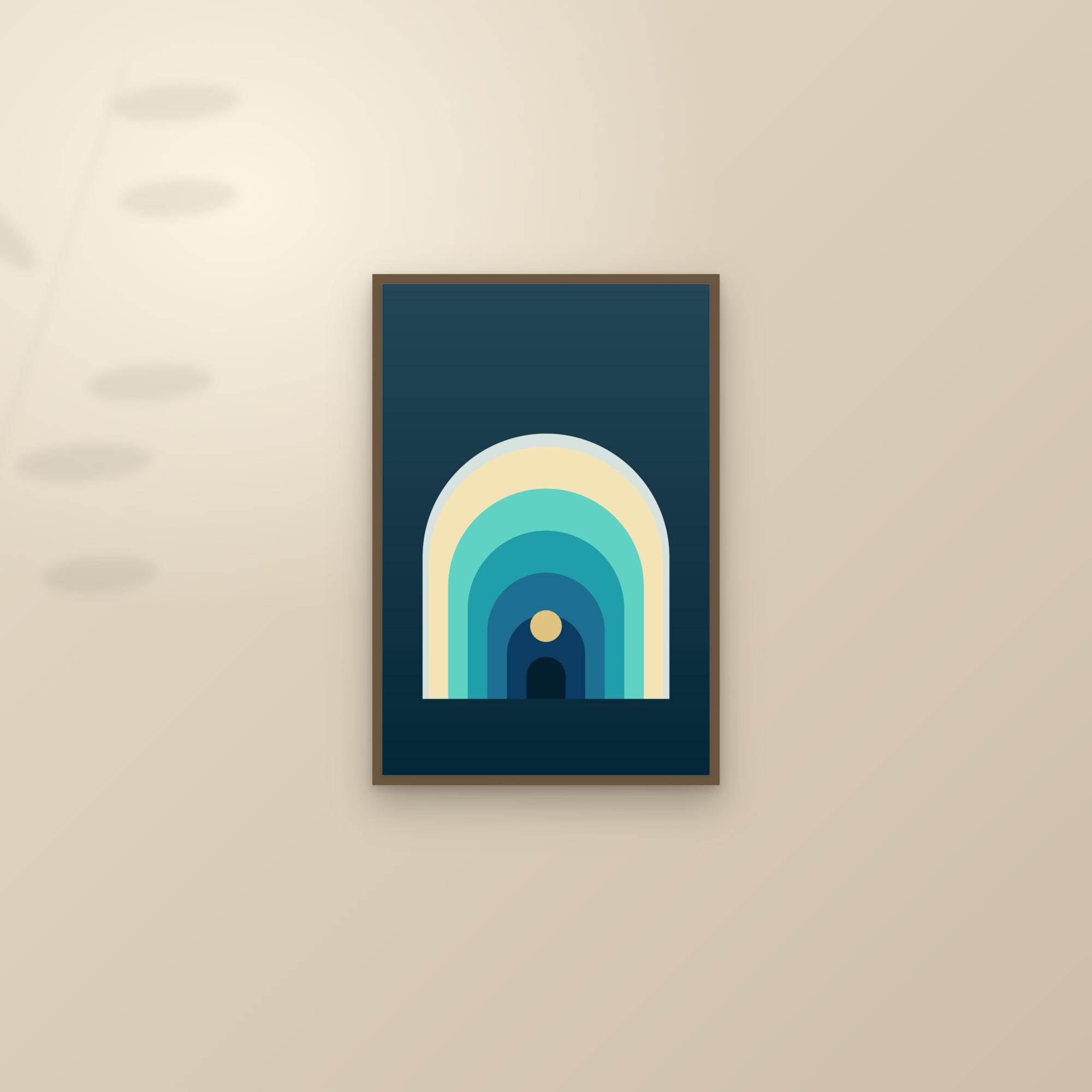 Ocean Arch Art Print — Bold Mid-Century Arch Poster · Modern Wall Art — framed and styled on a sunlit wall