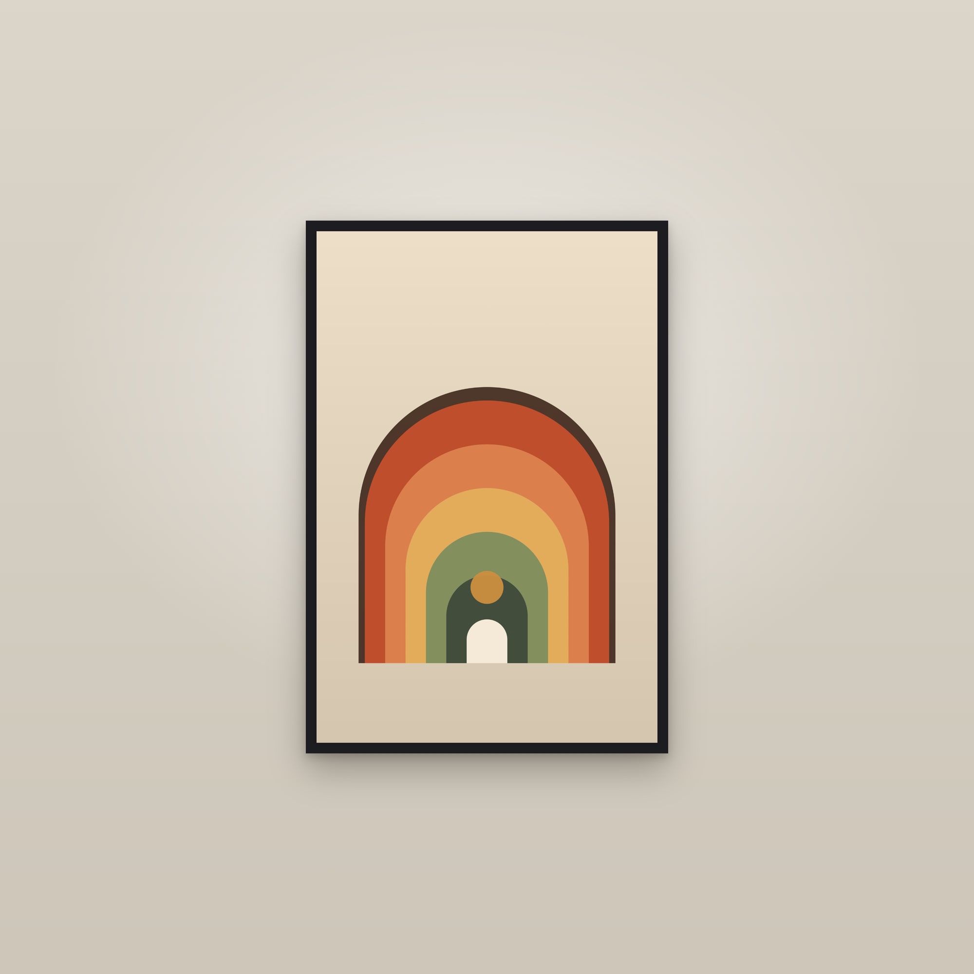 Terracotta Arch Art Print — Bold Mid-Century Arch Poster · Modern Wall Art — framed in a gallery setting