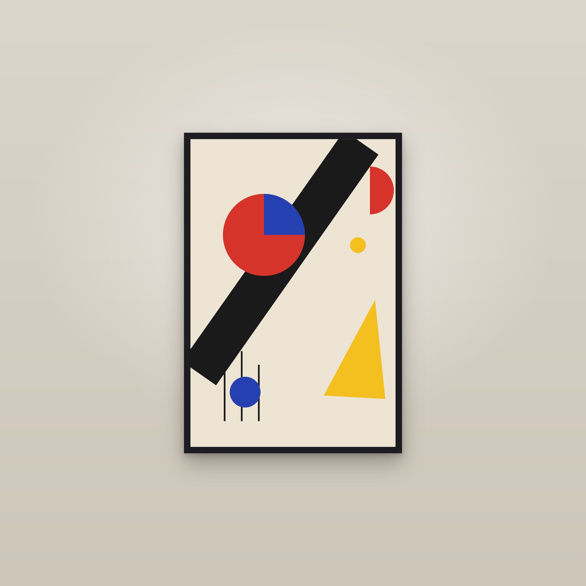 Bauhaus Abstract Art Print — Bold Geometric Bauhaus Poster · Mid-Century Modern Wall Art — framed in a gallery setting