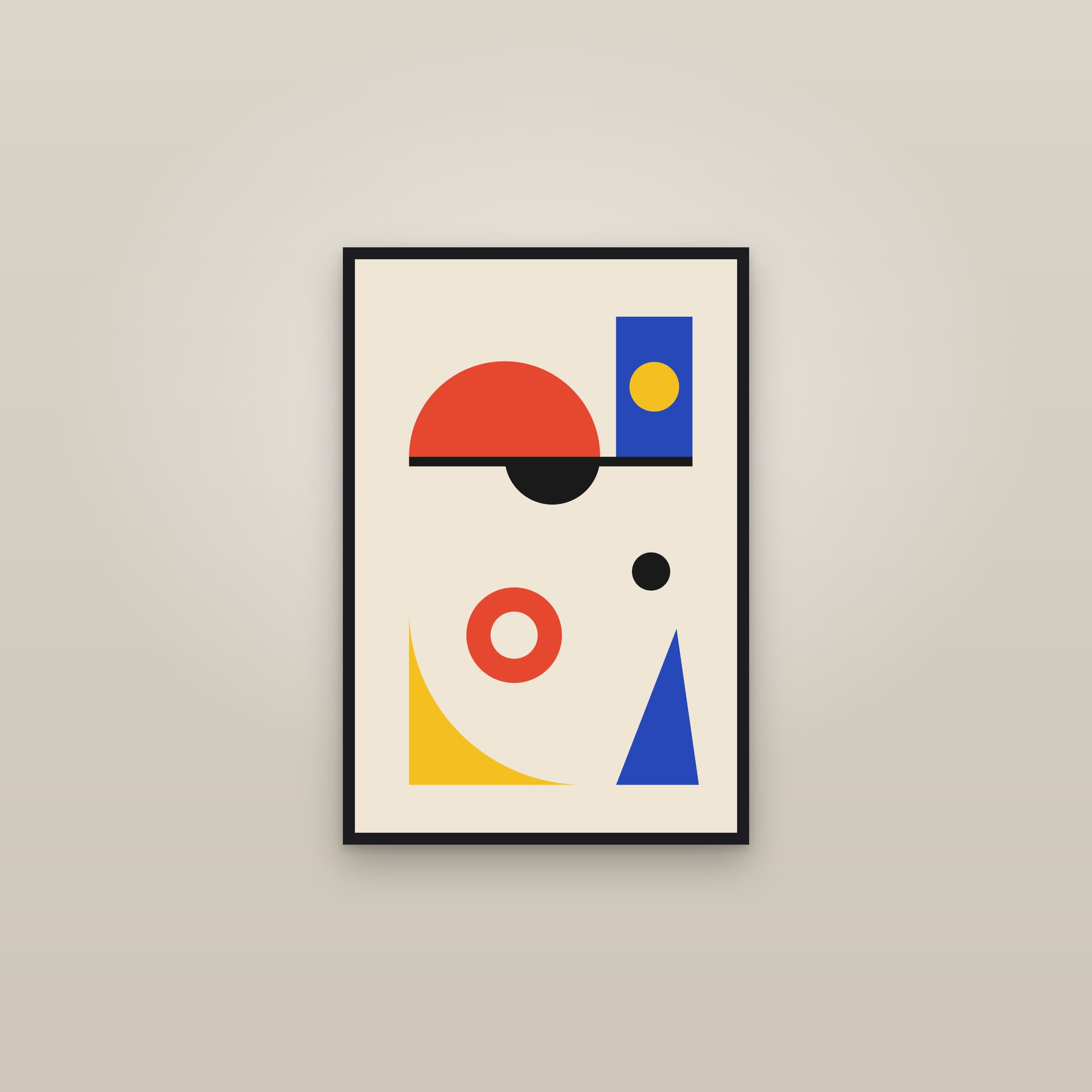 Bauhaus Geometric Art Print — Constructivist Shapes Poster · Bold Modern Wall Art — framed in a gallery setting