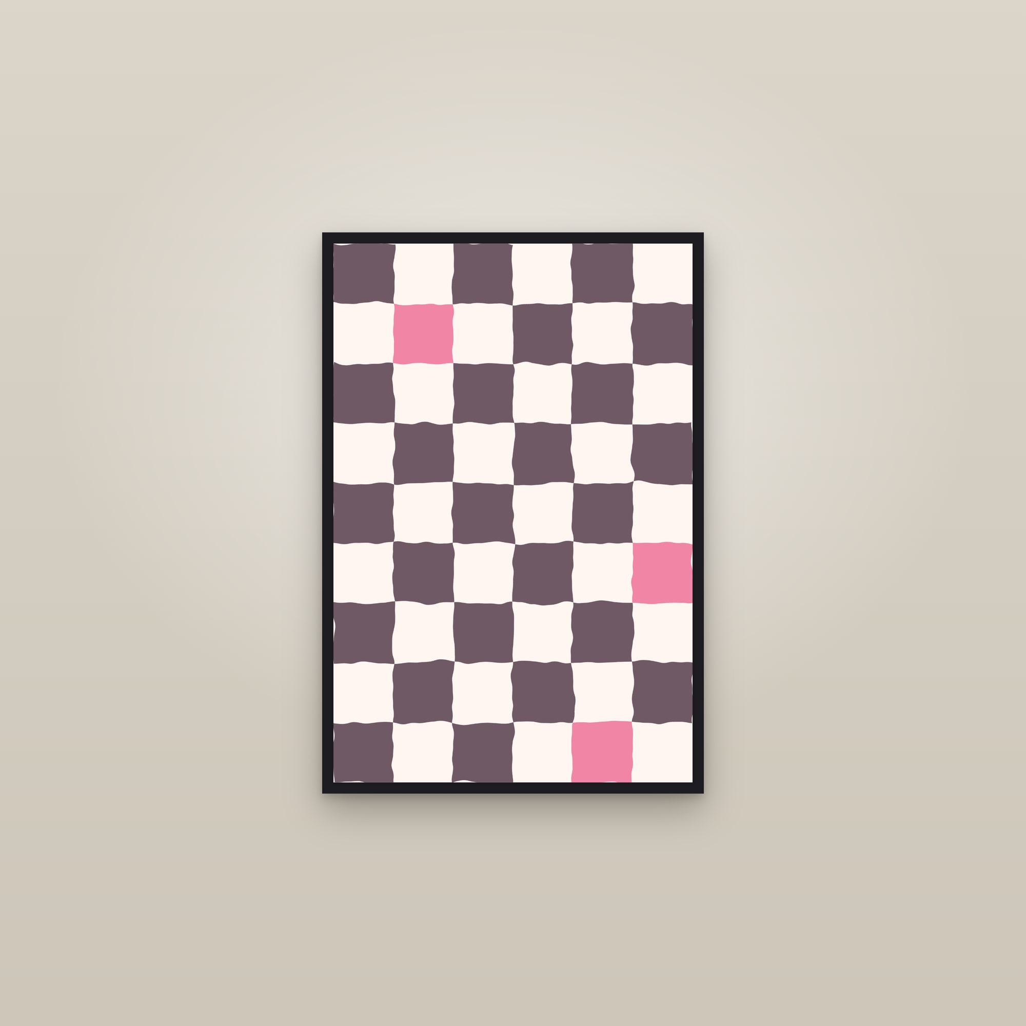 Dawn Wavy Checkerboard Art Print — Bold Bold Checkered Poster · Modern Wall Art — framed in a gallery setting