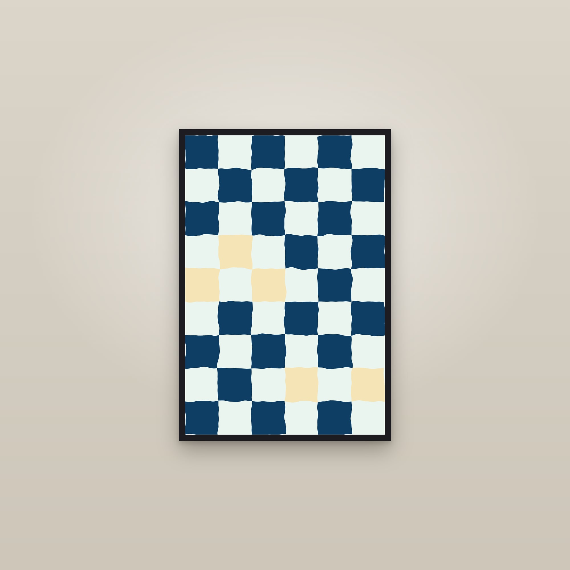 Ocean Wavy Checkerboard Art Print — Bold Bold Checkered Poster · Modern Wall Art — framed in a gallery setting