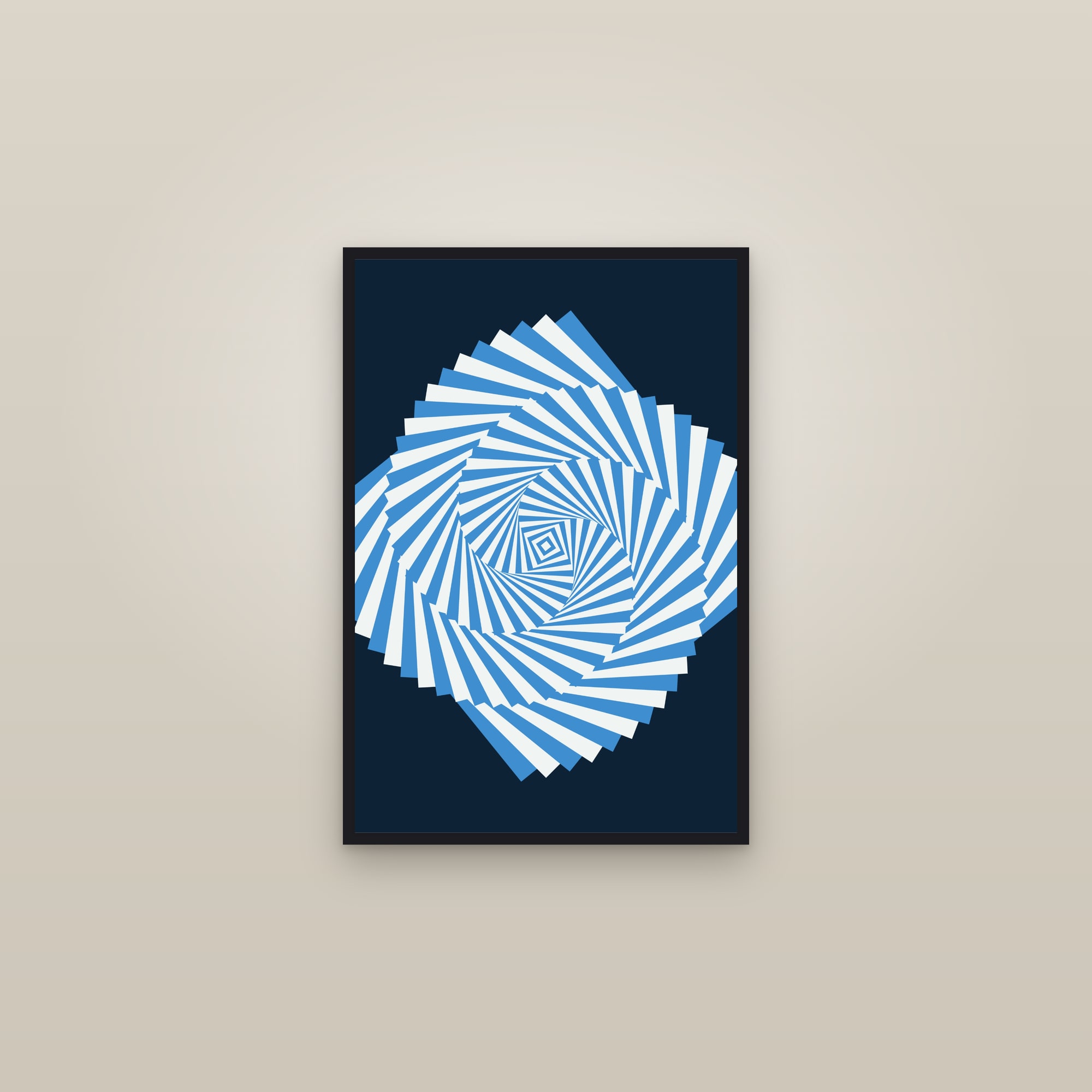 Arctic Op Art Spiral Art Print — Bold Optical Illusion Poster · Modern Wall Art — framed in a gallery setting
