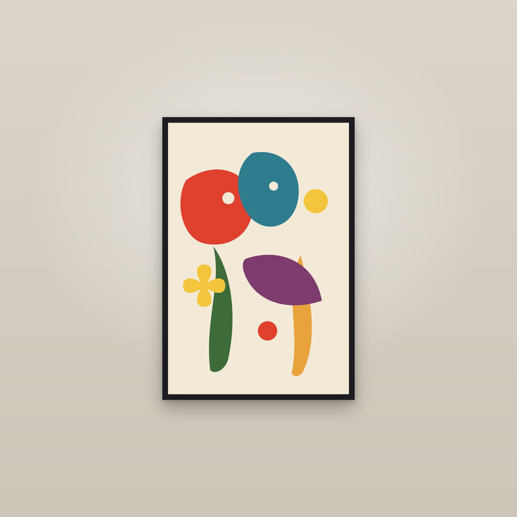 Cut-Paper Shapes Art Print — Organic Collage Poster · Bold Modern Wall Art — framed in a gallery setting