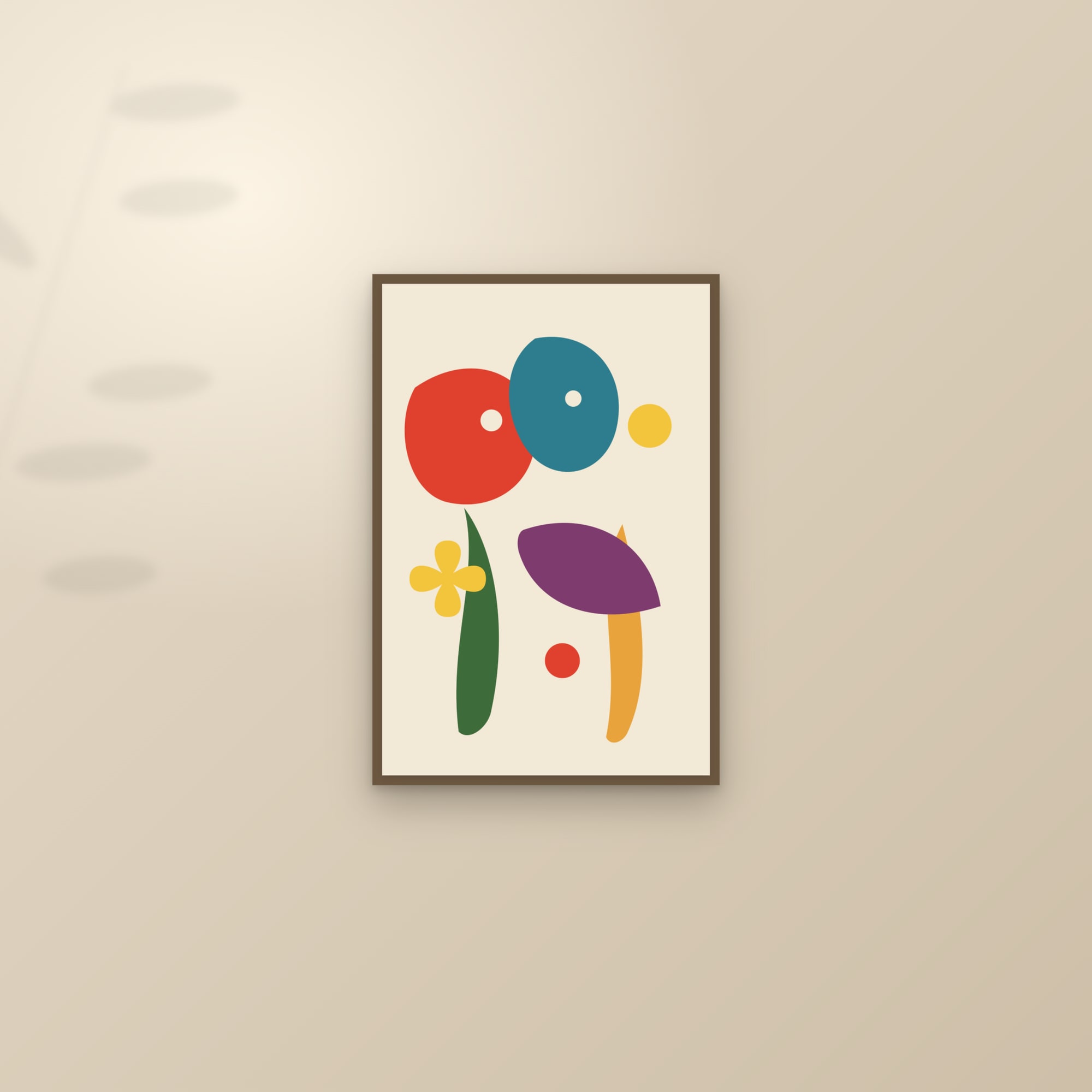 Cut-Paper Shapes Art Print — Organic Collage Poster · Bold Modern Wall Art — framed and styled on a sunlit wall