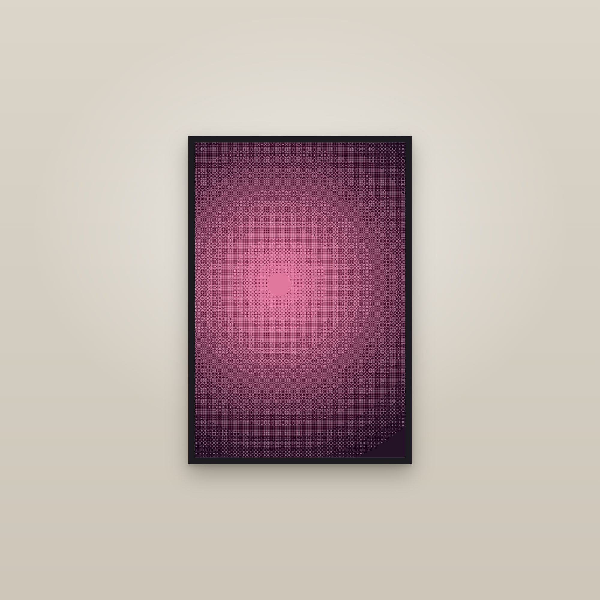 Plum Gradient Dither Art Print — Bold Retro Pixel Poster · Modern Wall Art — framed in a gallery setting