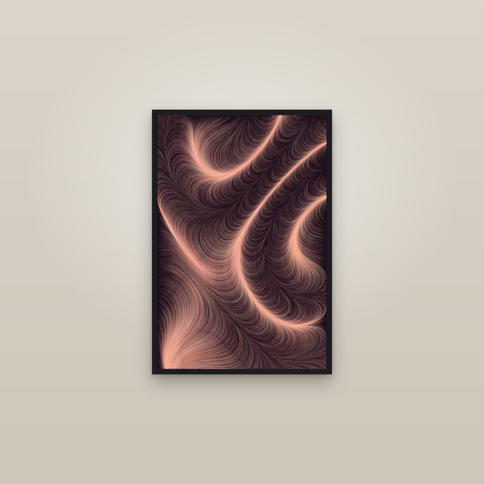 Rose Flow Field Art Print — Bold Generative Abstract Poster · Modern Wall Art — framed in a gallery setting