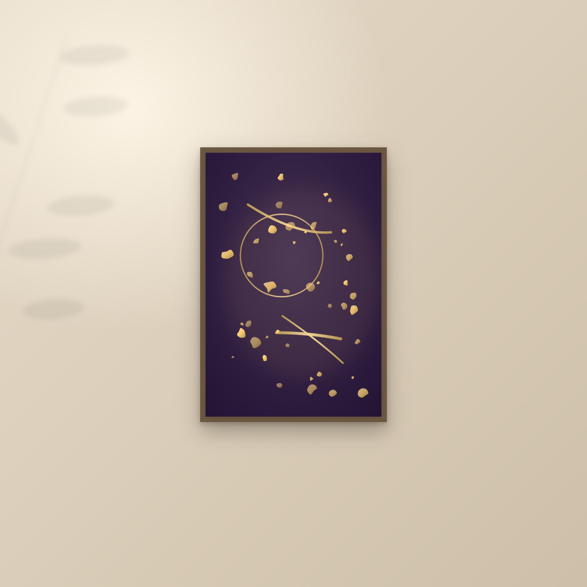 Sunset Gold Leaf Art Print — Bold Luxe Gold Abstract Poster · Modern Wall Art — framed and styled on a sunlit wall