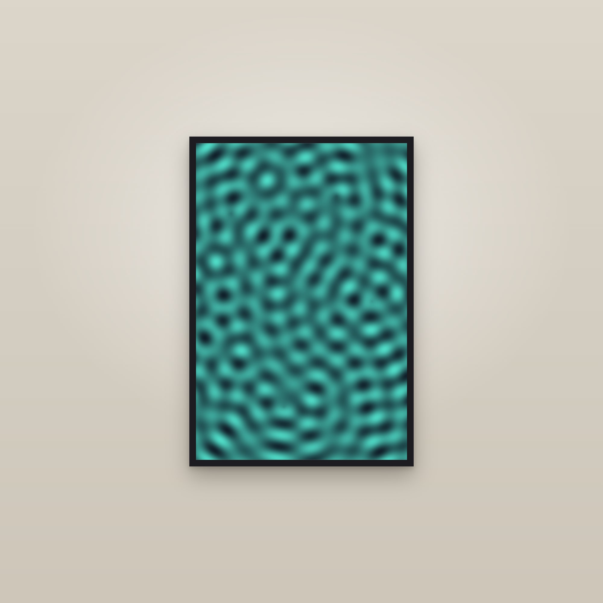 Aqua Moiré Interference Art Print — Bold Op Art Poster · Modern Wall Art — framed in a gallery setting
