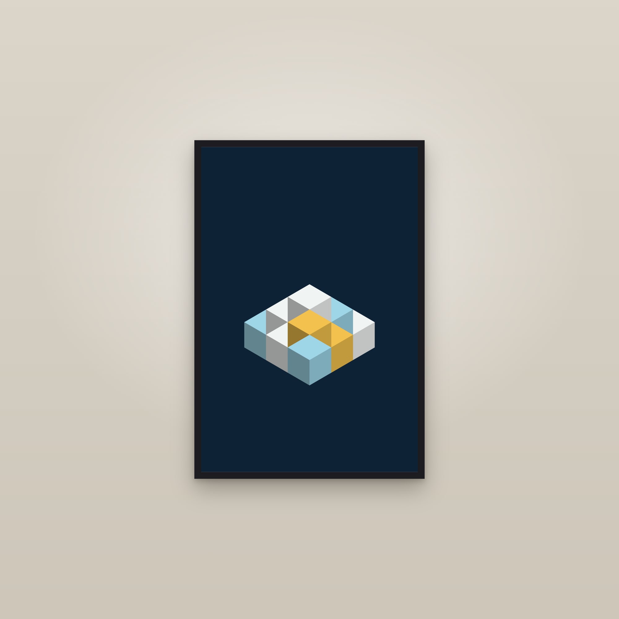 Arctic Isometric Cubes Art Print — Bold 3D Geometric Poster · Modern Wall Art — framed in a gallery setting