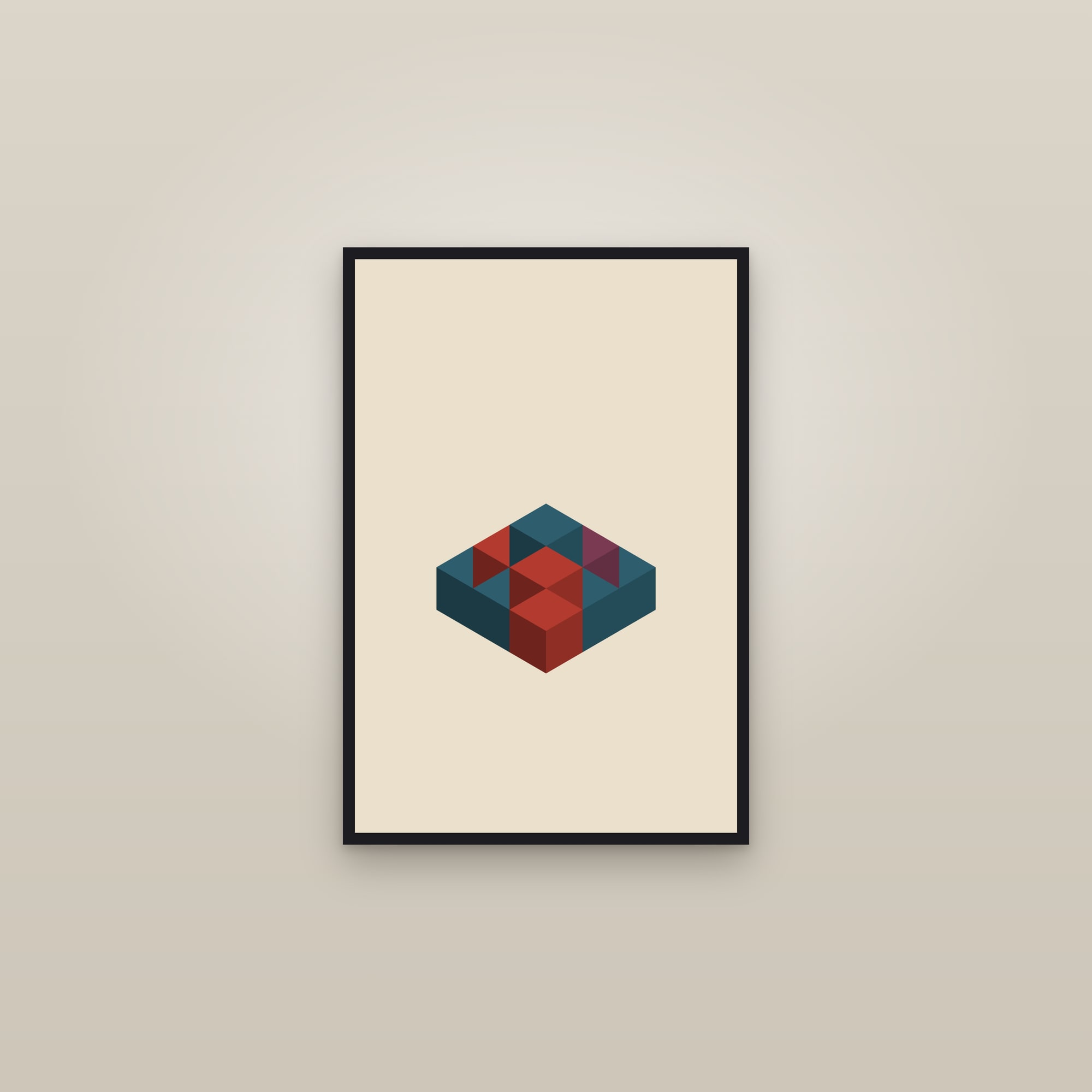 Earth Isometric Cubes Art Print — Bold 3D Geometric Poster · Modern Wall Art — framed in a gallery setting