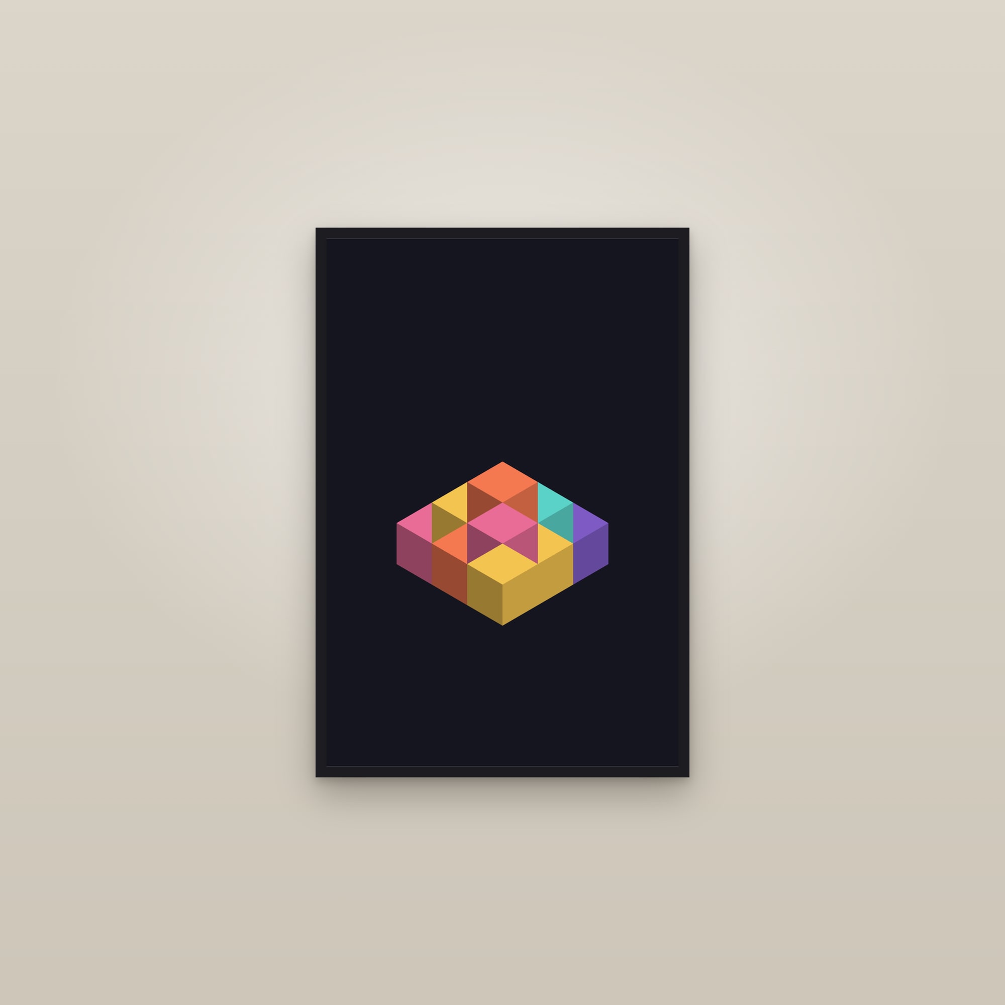 Neon Isometric Cubes Art Print — Bold 3D Geometric Poster · Modern Wall Art — framed in a gallery setting
