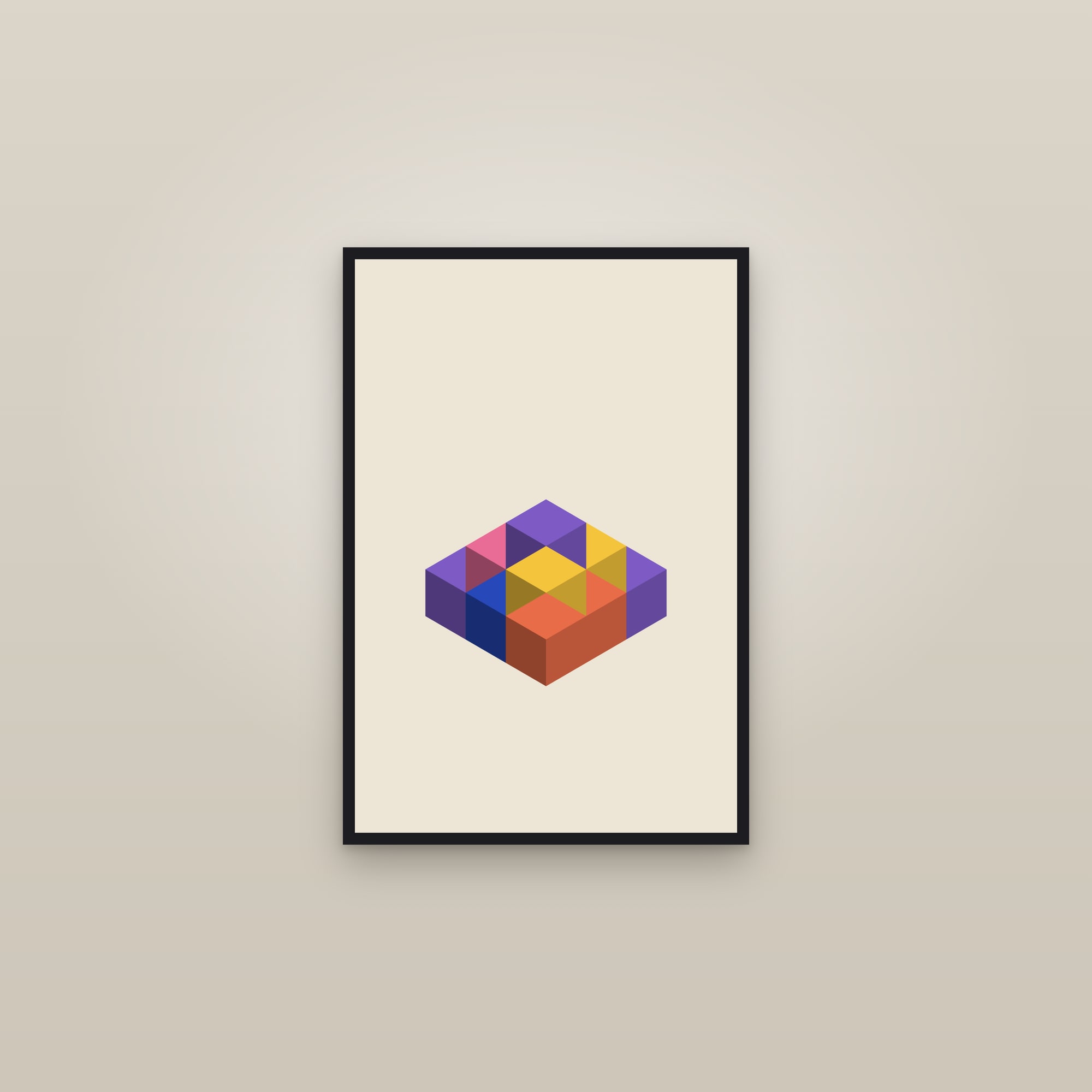 Isometric Cubes Art Print — 3D Geometric Poster · Bold Modern Wall Art — framed in a gallery setting