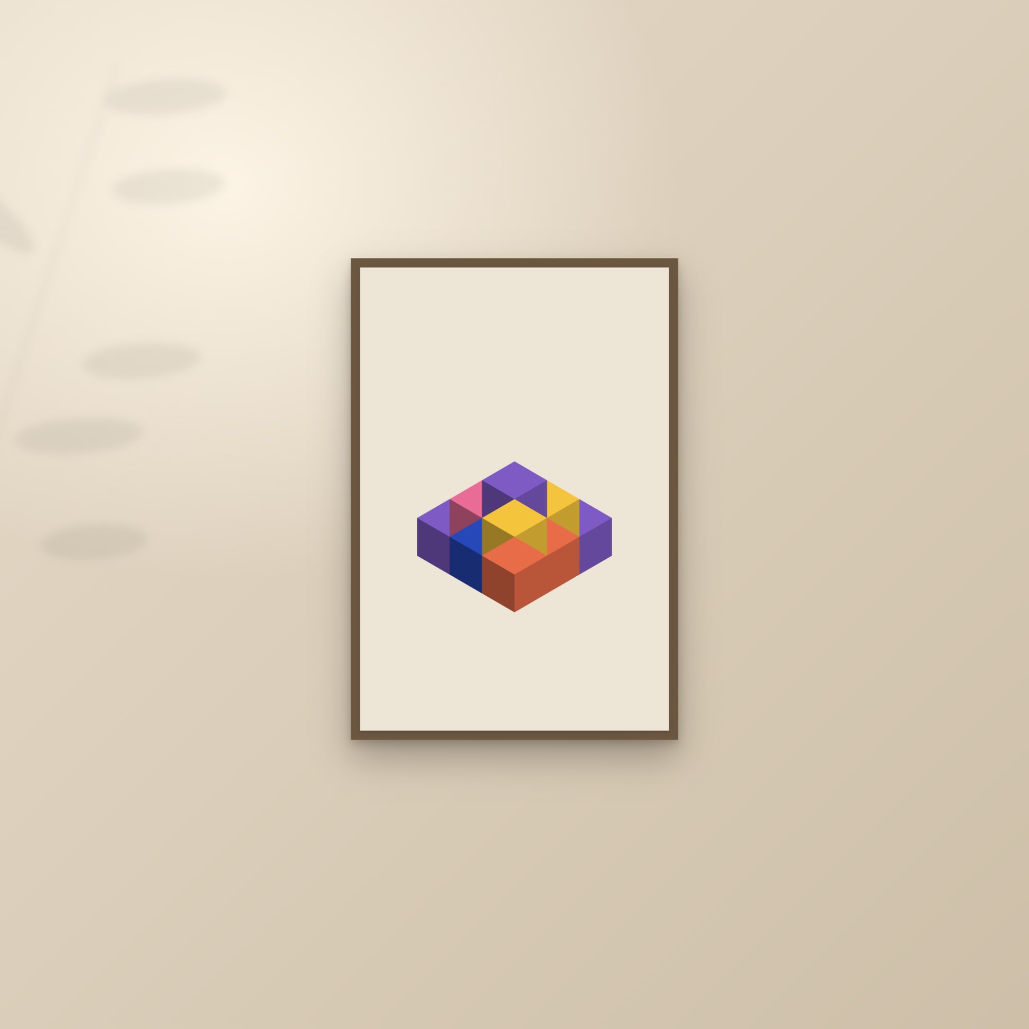 Isometric Cubes Art Print — 3D Geometric Poster · Bold Modern Wall Art — framed and styled on a sunlit wall