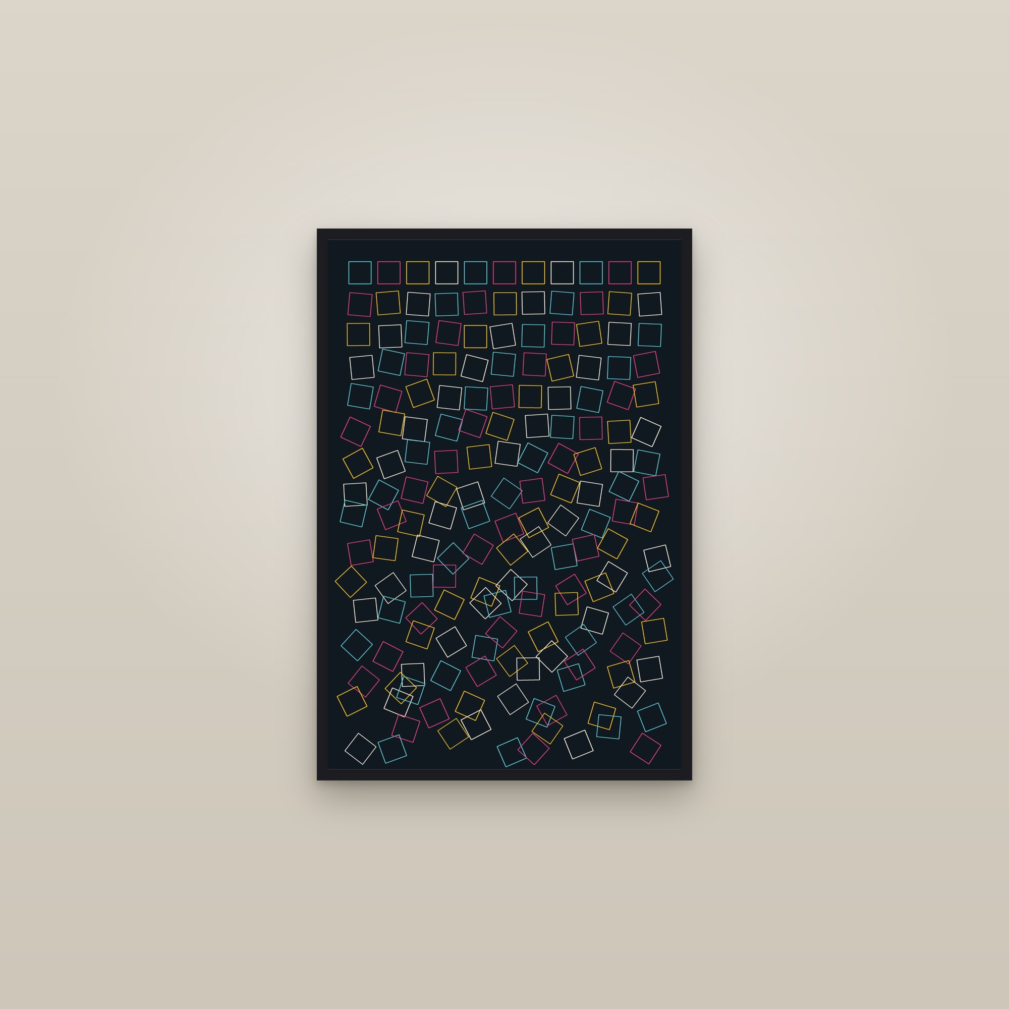 Neon Generative Grid Art Print — Bold Algorithmic Geometric Poster · Modern Wall Art — framed in a gallery setting