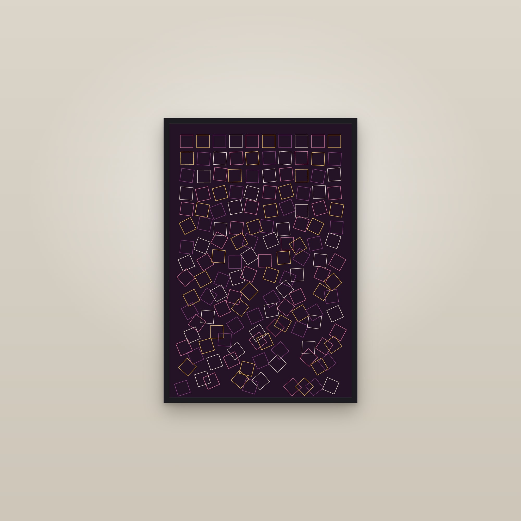 Plum Generative Grid Art Print — Bold Algorithmic Geometric Poster · Modern Wall Art — framed in a gallery setting