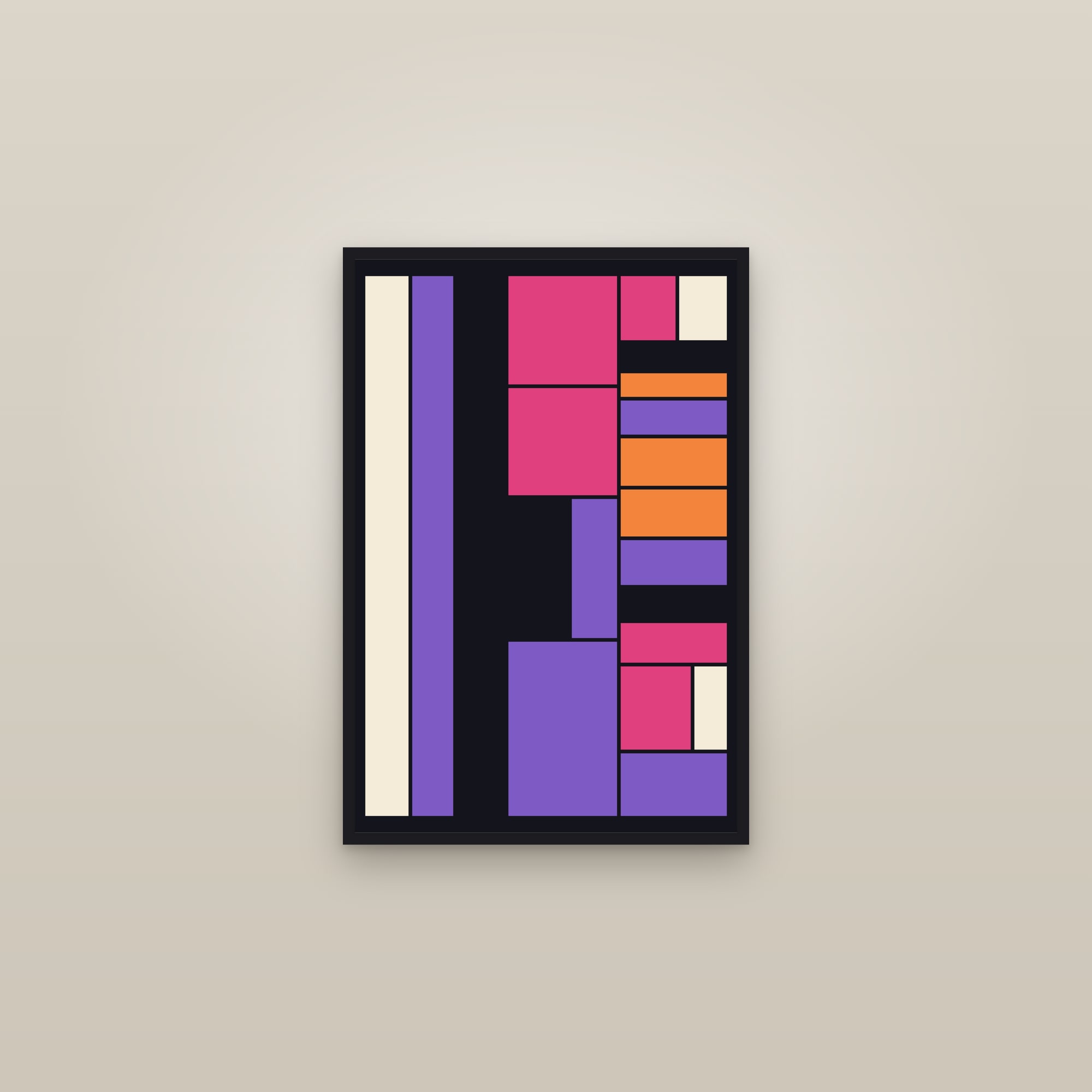 Night Primary Colour Grid Art Print — Bold De Stijl Geometric Poster · Modern Wall Art — framed in a gallery setting
