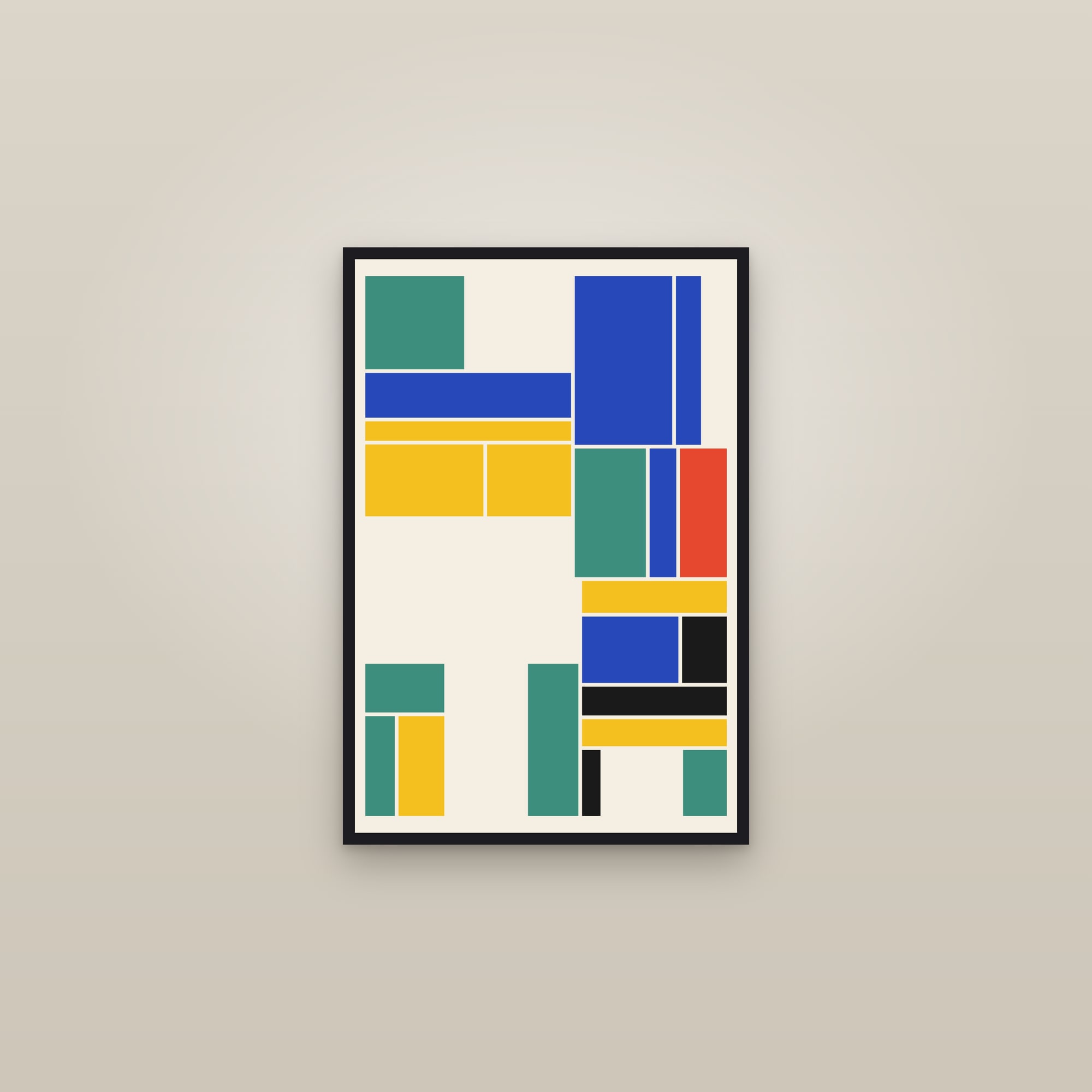 Primary Colour Grid Art Print — De Stijl Geometric Poster · Bold Modern Wall Art — framed in a gallery setting