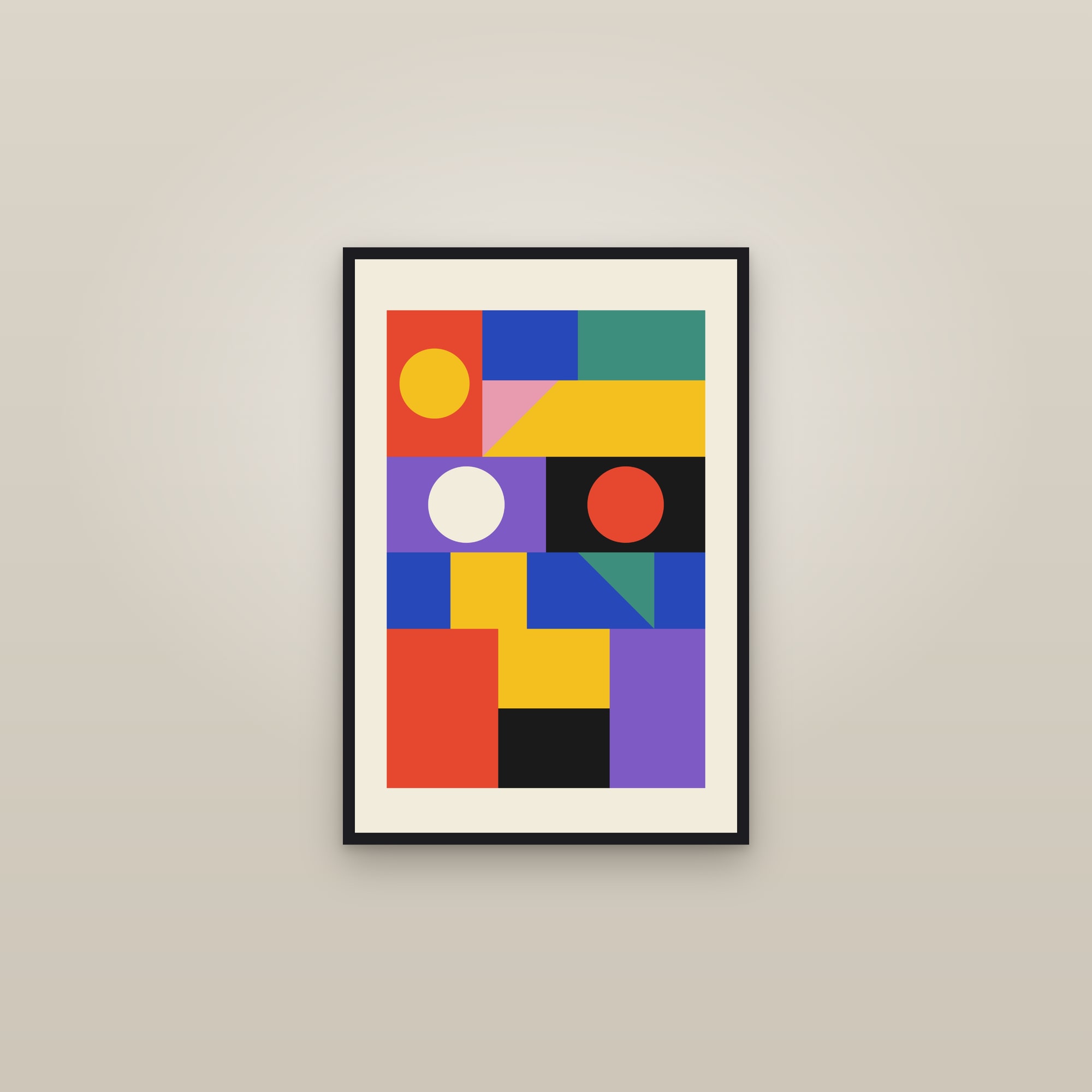 Geometric Mosaic Art Print II — Bold Colour Block Poster · Modern Wall Art — framed in a gallery setting