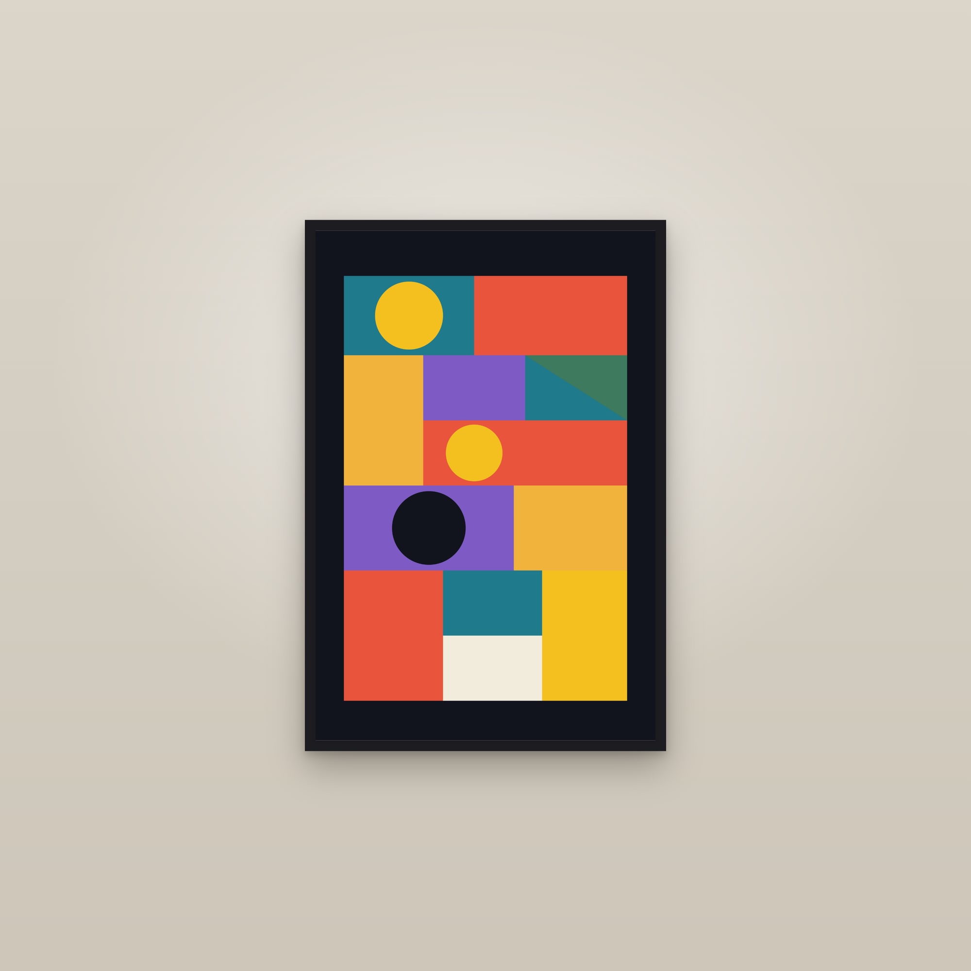 Geometric Mosaic Art Print III — Bold Colour Block Poster · Modern Wall Art — framed in a gallery setting