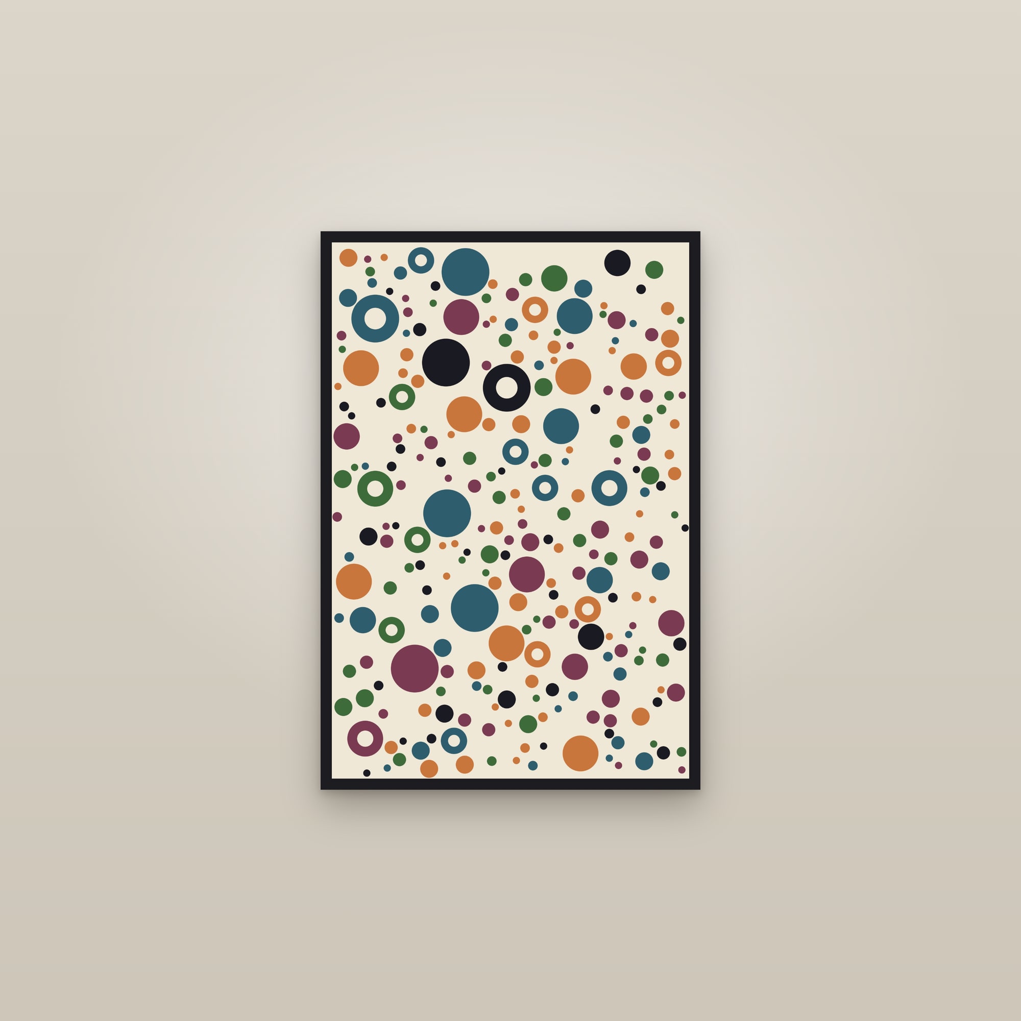 Earth Circle Packing Art Print — Bold Dot Abstract Poster · Modern Wall Art — framed in a gallery setting