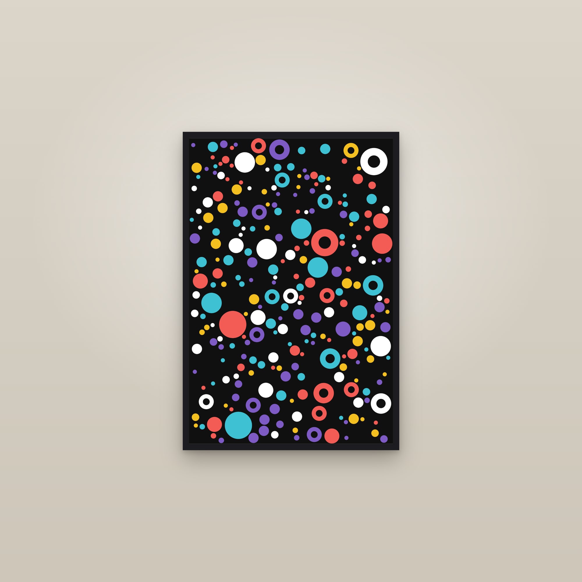 Neon Circle Packing Art Print — Bold Dot Abstract Poster · Modern Wall Art — framed in a gallery setting