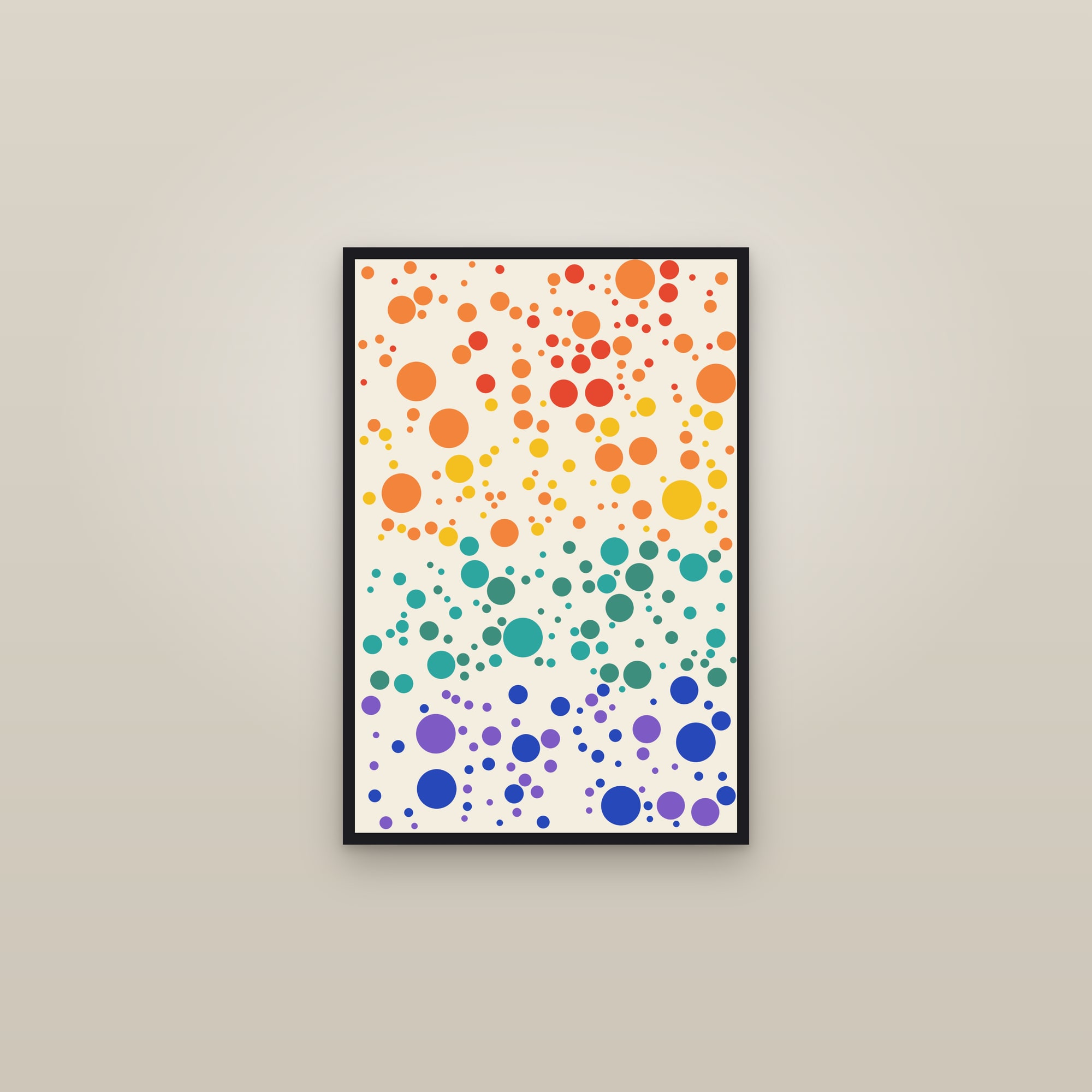 Circle Packing Ombré Art Print — Gradient Dot Poster · Bold Modern Wall Art — framed in a gallery setting