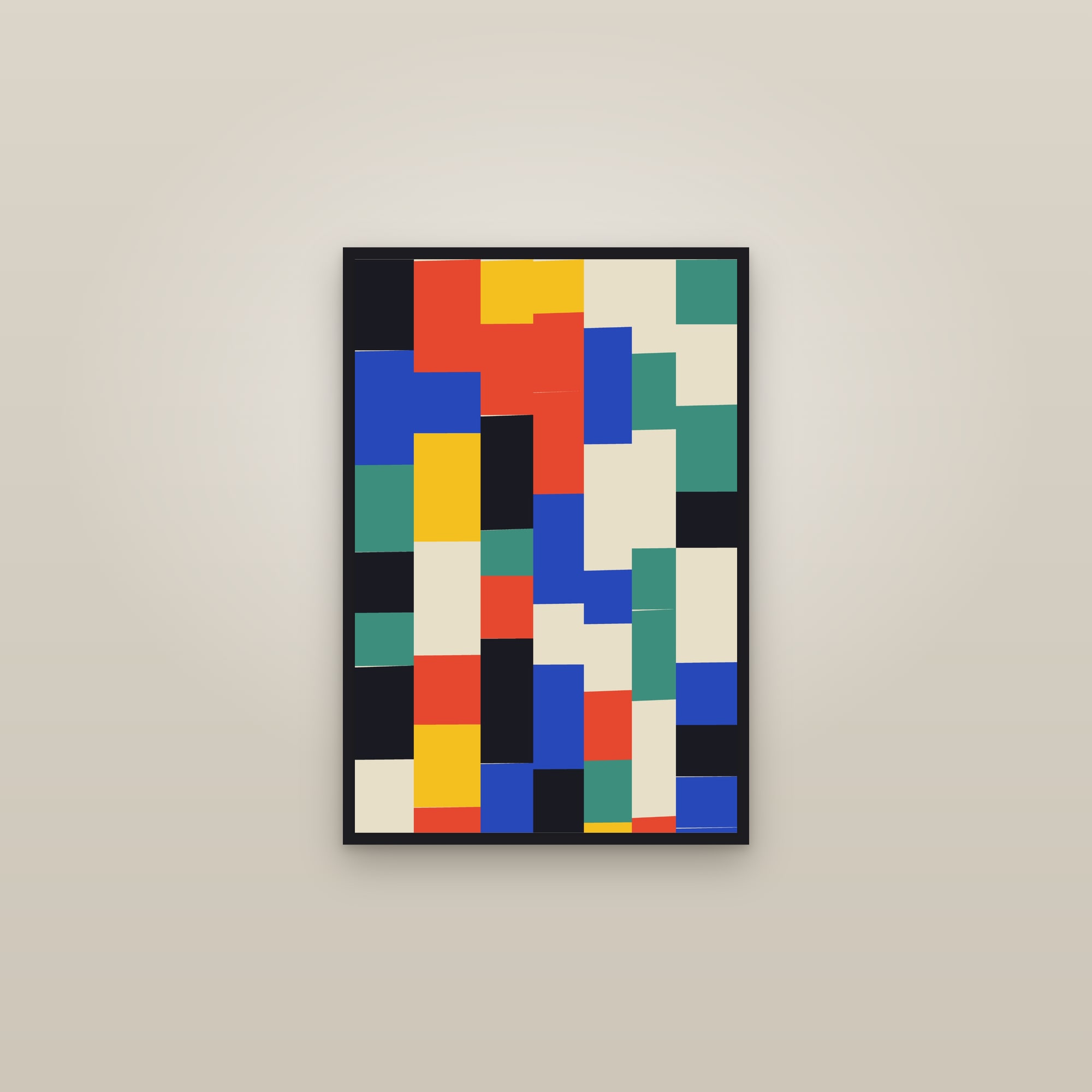 Primary Colour Quilt Art Print — Bold Geometric Patchwork Poster · Modern Wall Art — framed in a gallery setting