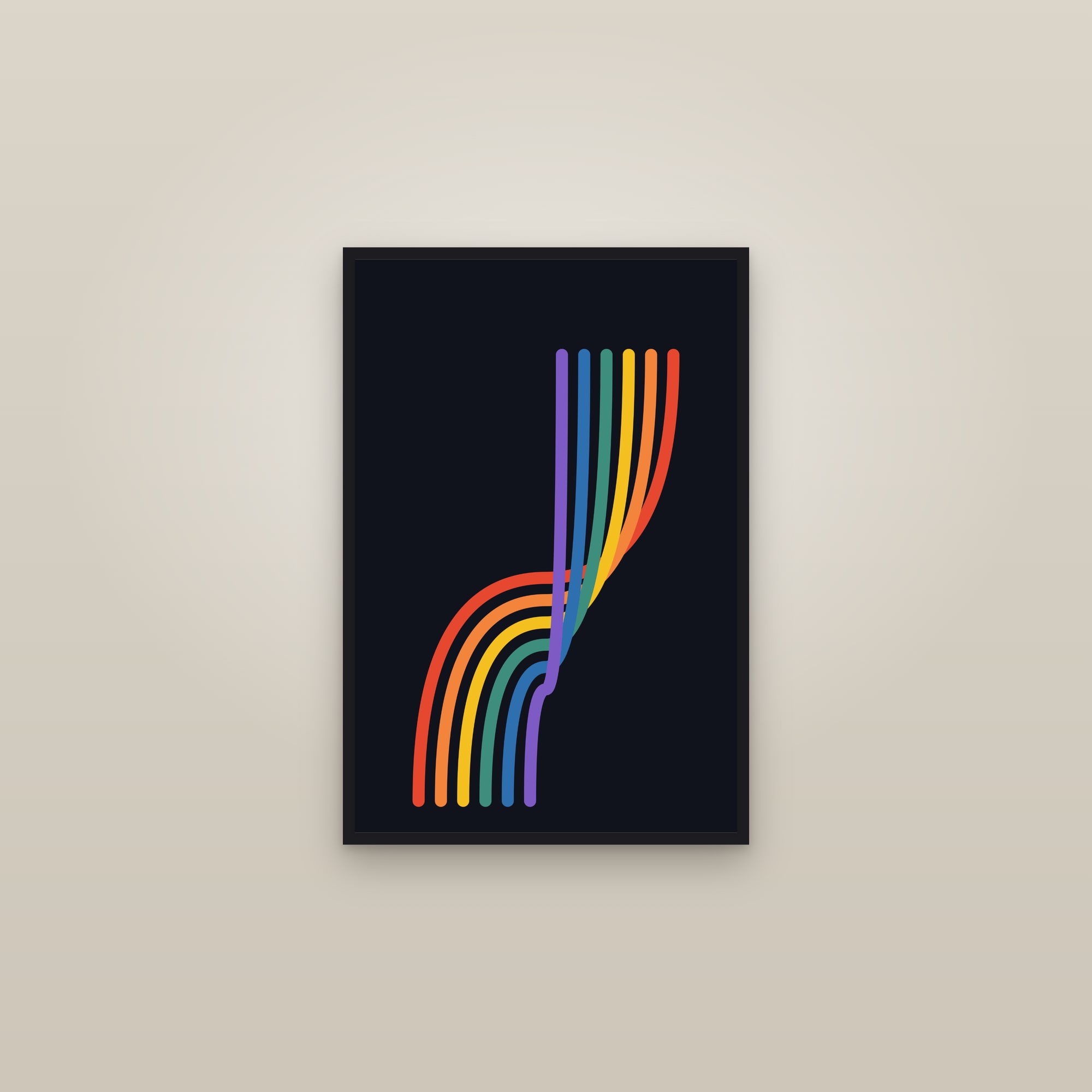 Rainbow Ribbon Art Print II — Bold Colour Stripe Poster · Modern Wall Art — framed in a gallery setting