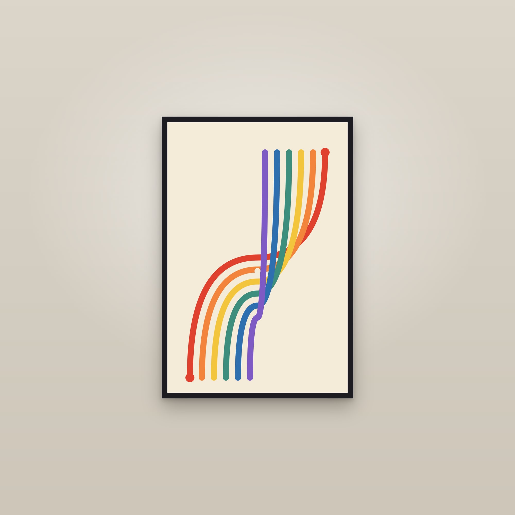 Rainbow Ribbon Art Print — Bold Colour Stripe Poster · Colourful Modern Wall Art — framed in a gallery setting