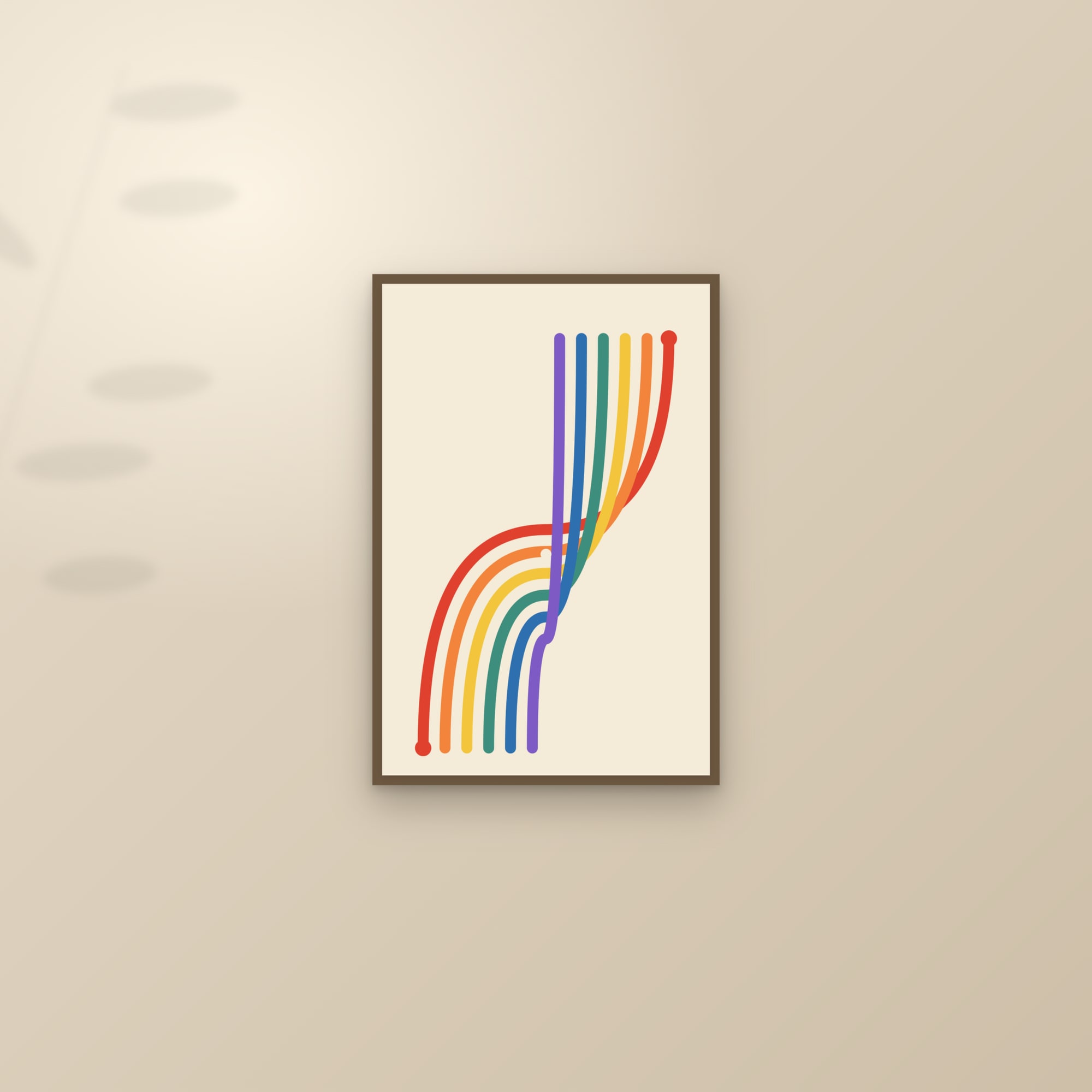 Rainbow Ribbon Art Print — Bold Colour Stripe Poster · Colourful Modern Wall Art — framed and styled on a sunlit wall