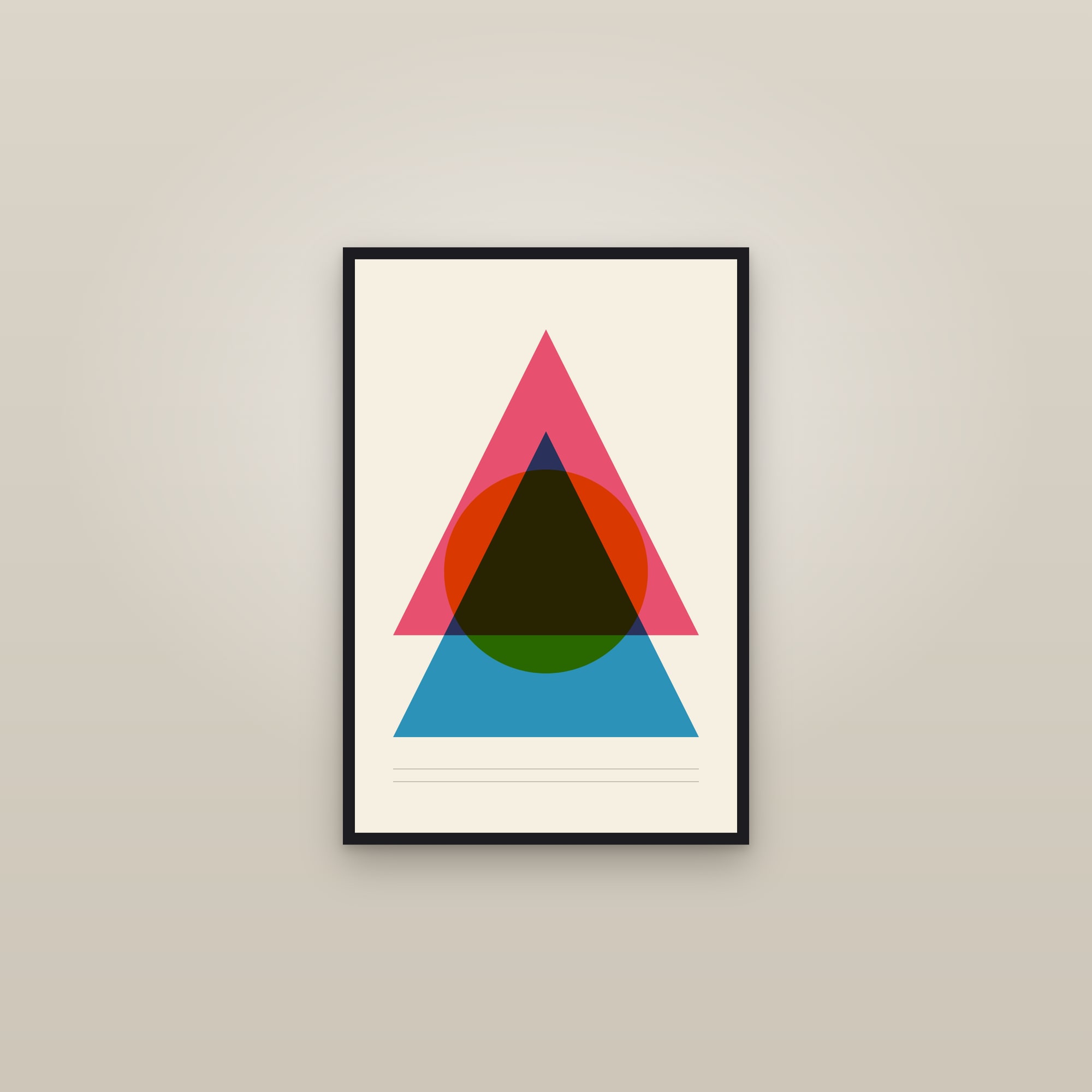 Risograph Geometric Art Print — Bold Shapes Poster · Modern Abstract Wall Art — framed in a gallery setting