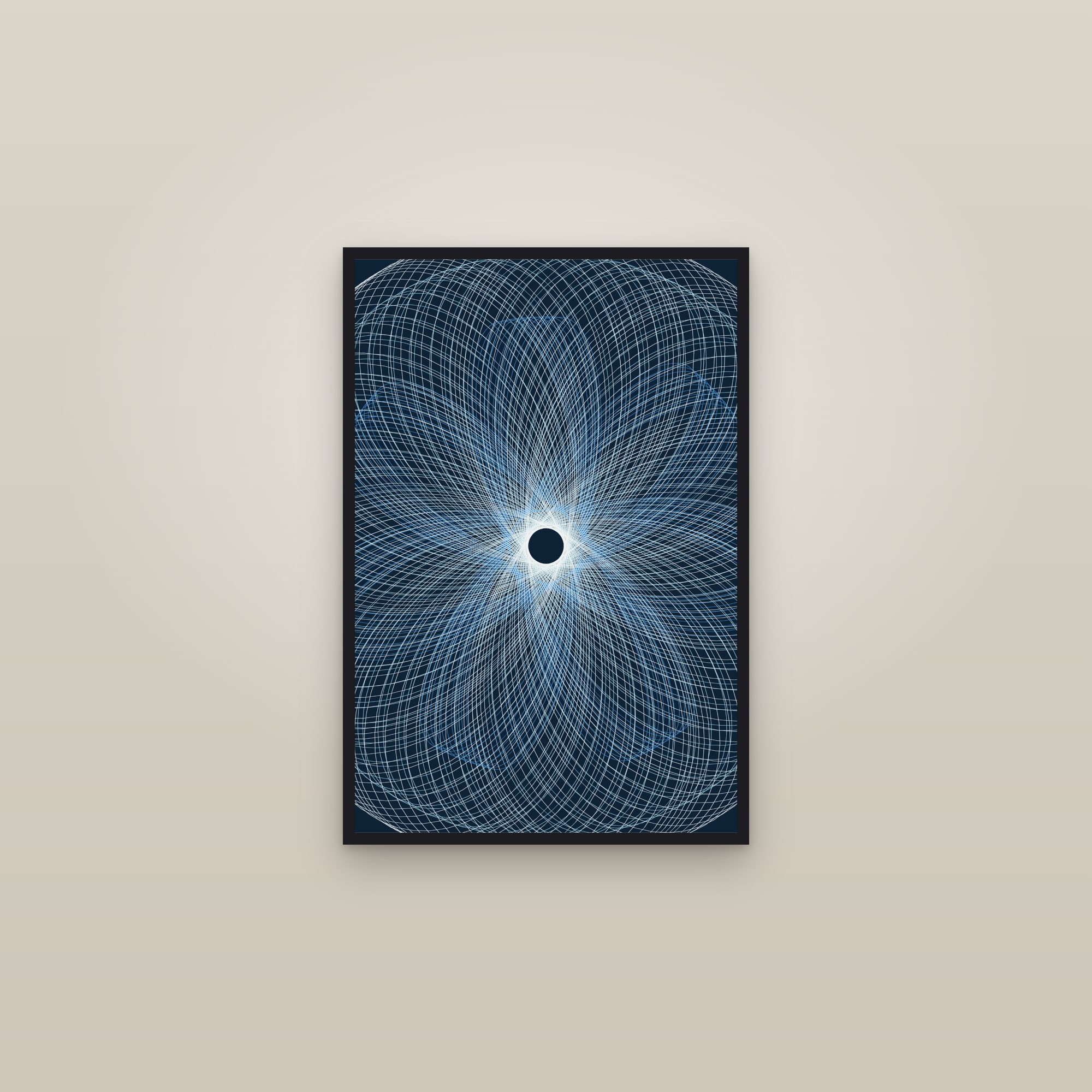 Arctic Spirograph Art Print — Bold Geometric Mandala Poster · Modern Wall Art — framed in a gallery setting