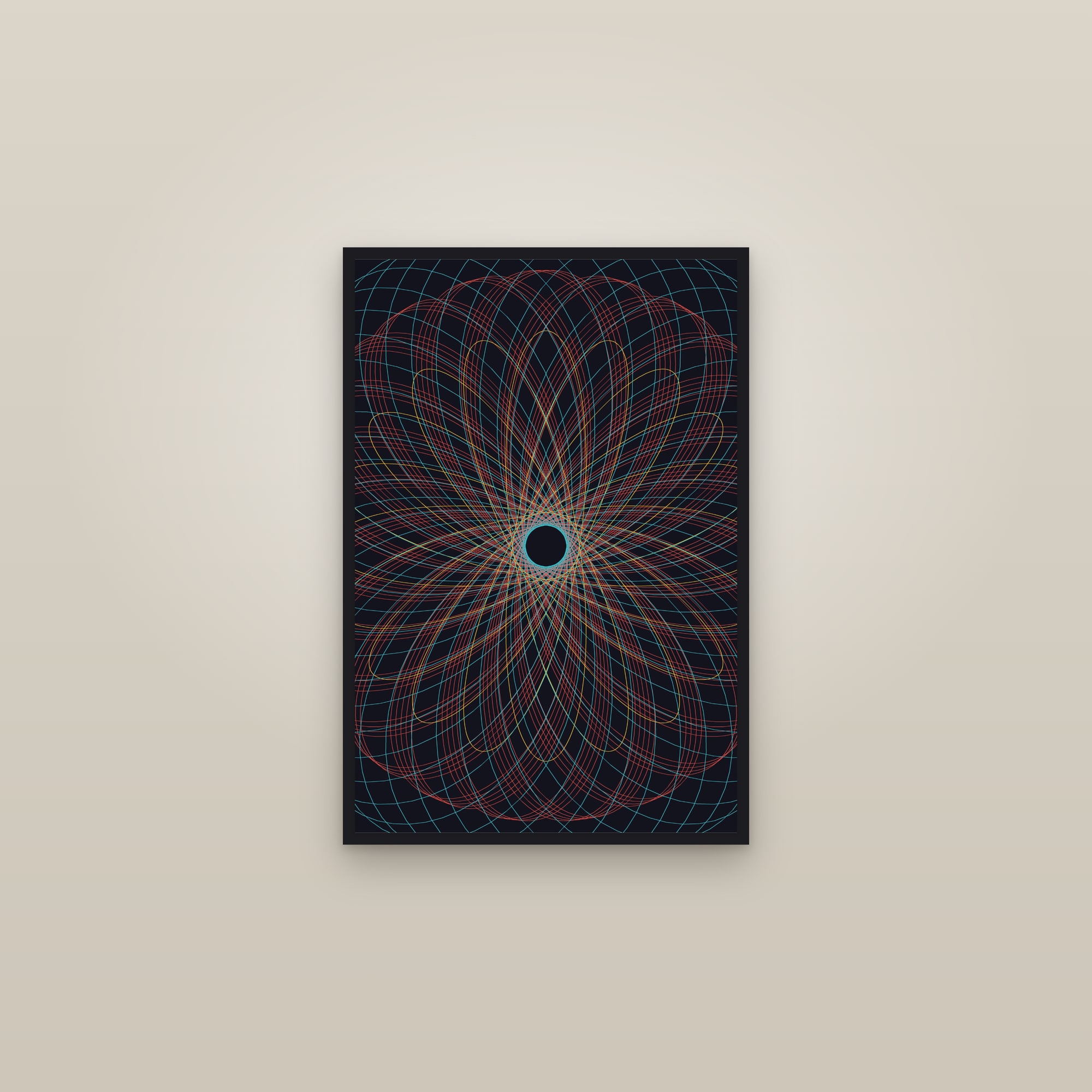 Spirograph Art Print — Geometric Mandala Poster · Bold Modern Wall Art — framed in a gallery setting