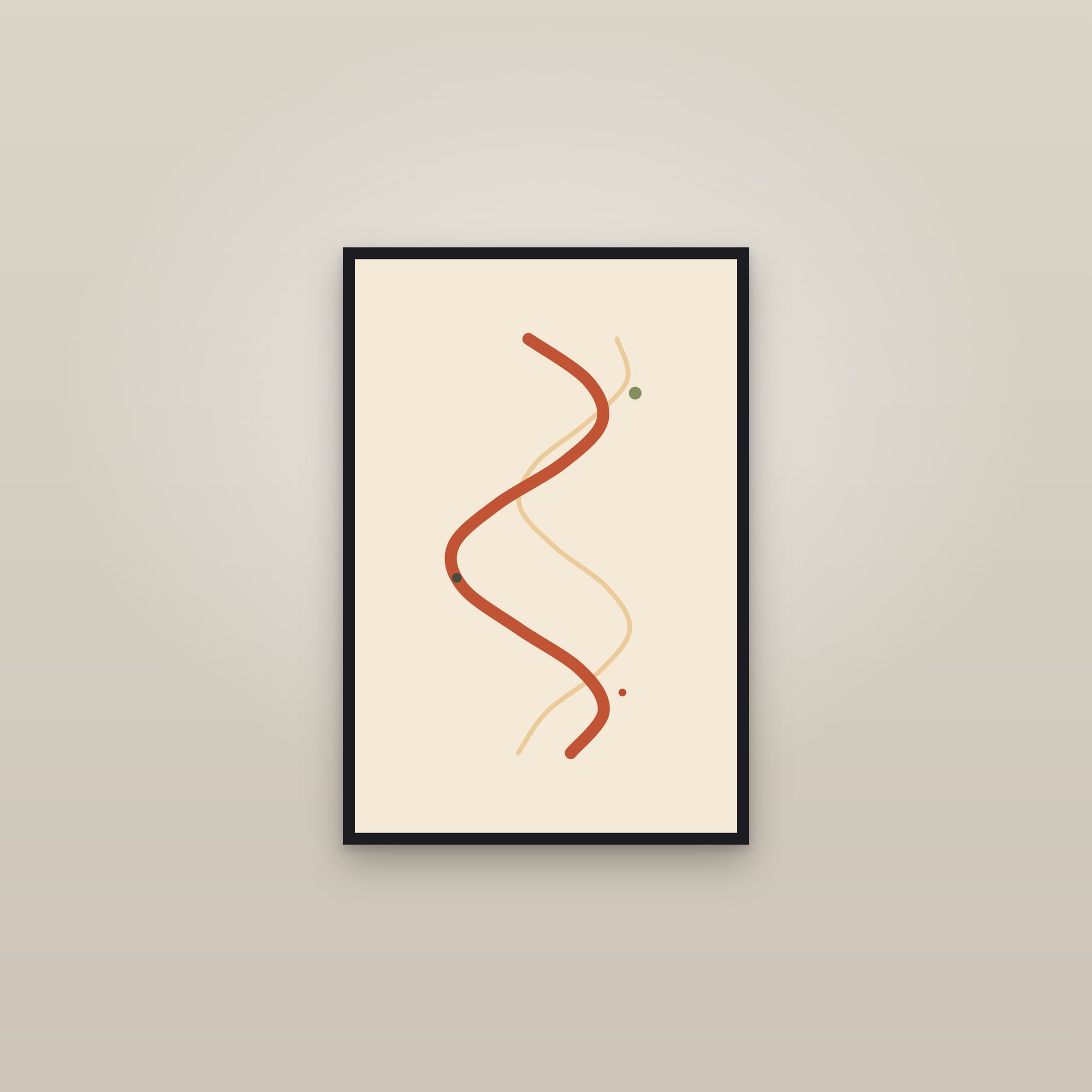 Terracotta Abstract Line Art Print — Bold Wavy Line Art Poster · Modern Wall Art — framed in a gallery setting