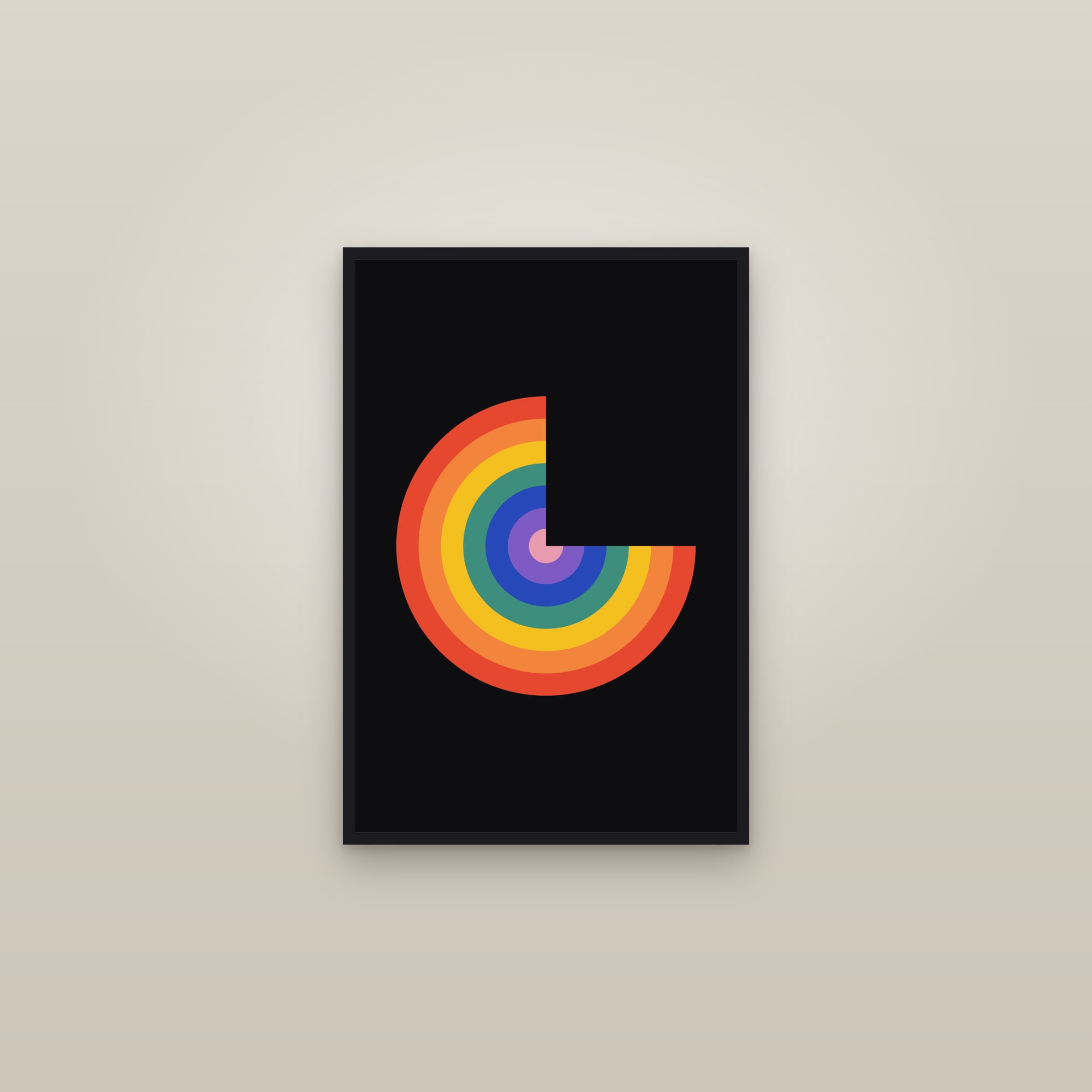 Concentric Rainbow Arc Art Print II — Bold Geometric Spectrum Poster · Modern Wall Art — framed in a gallery setting