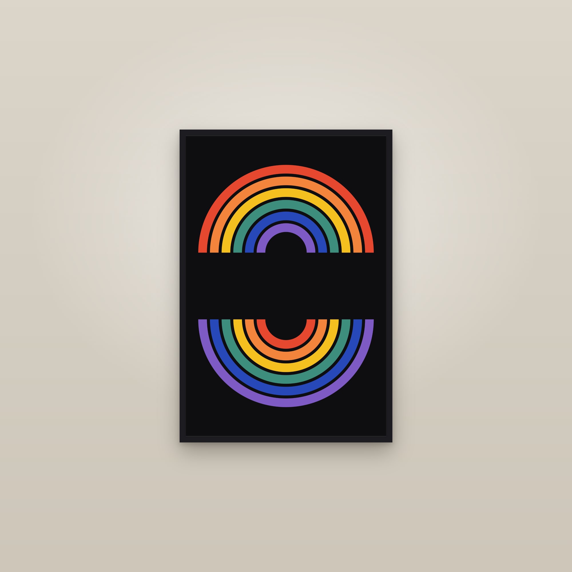 Concentric Rainbow Arc Art Print III — Bold Geometric Spectrum Poster · Modern Wall Art — framed in a gallery setting