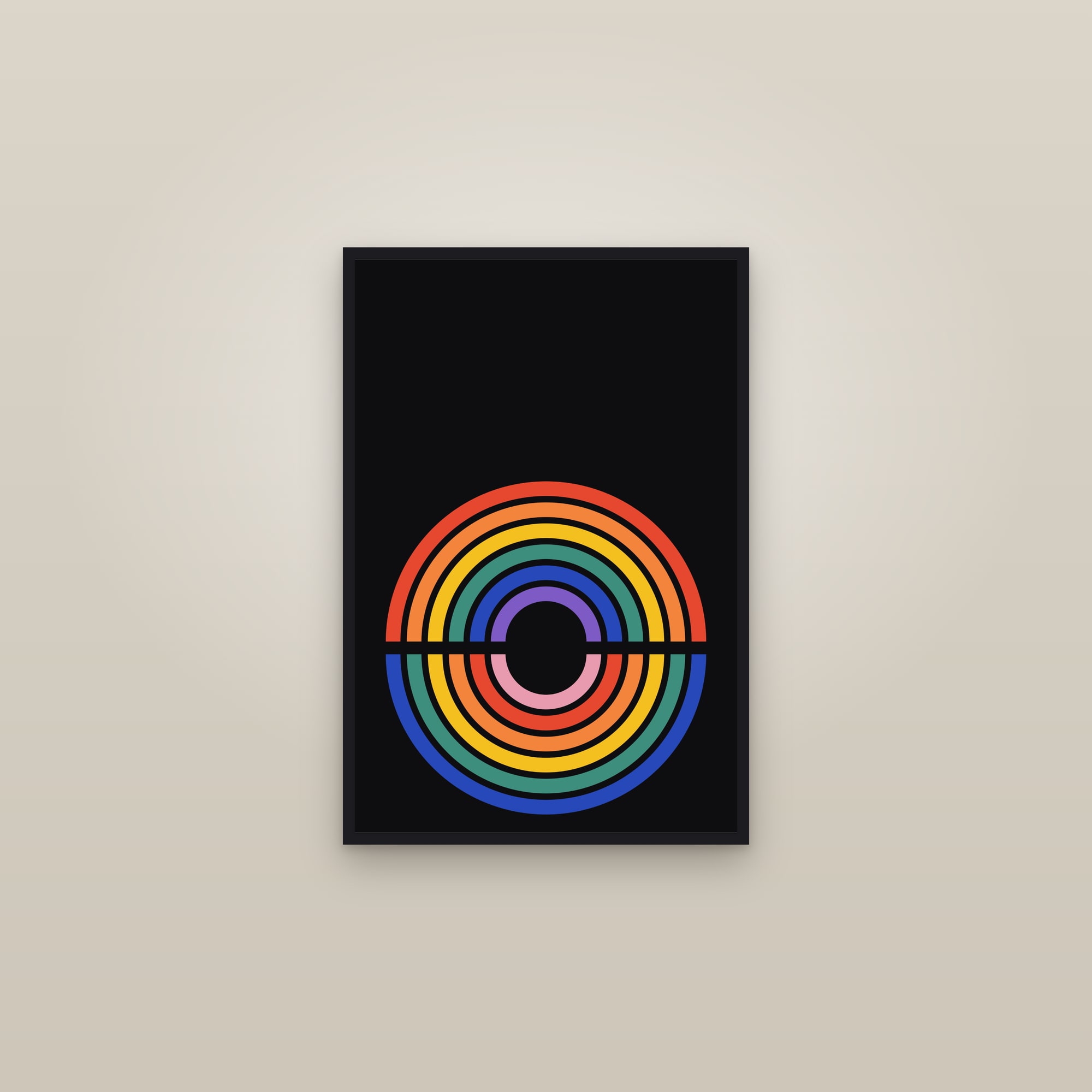 Concentric Rainbow Arc Art Print — Bold Geometric Spectrum Poster · Modern Wall Art — framed in a gallery setting