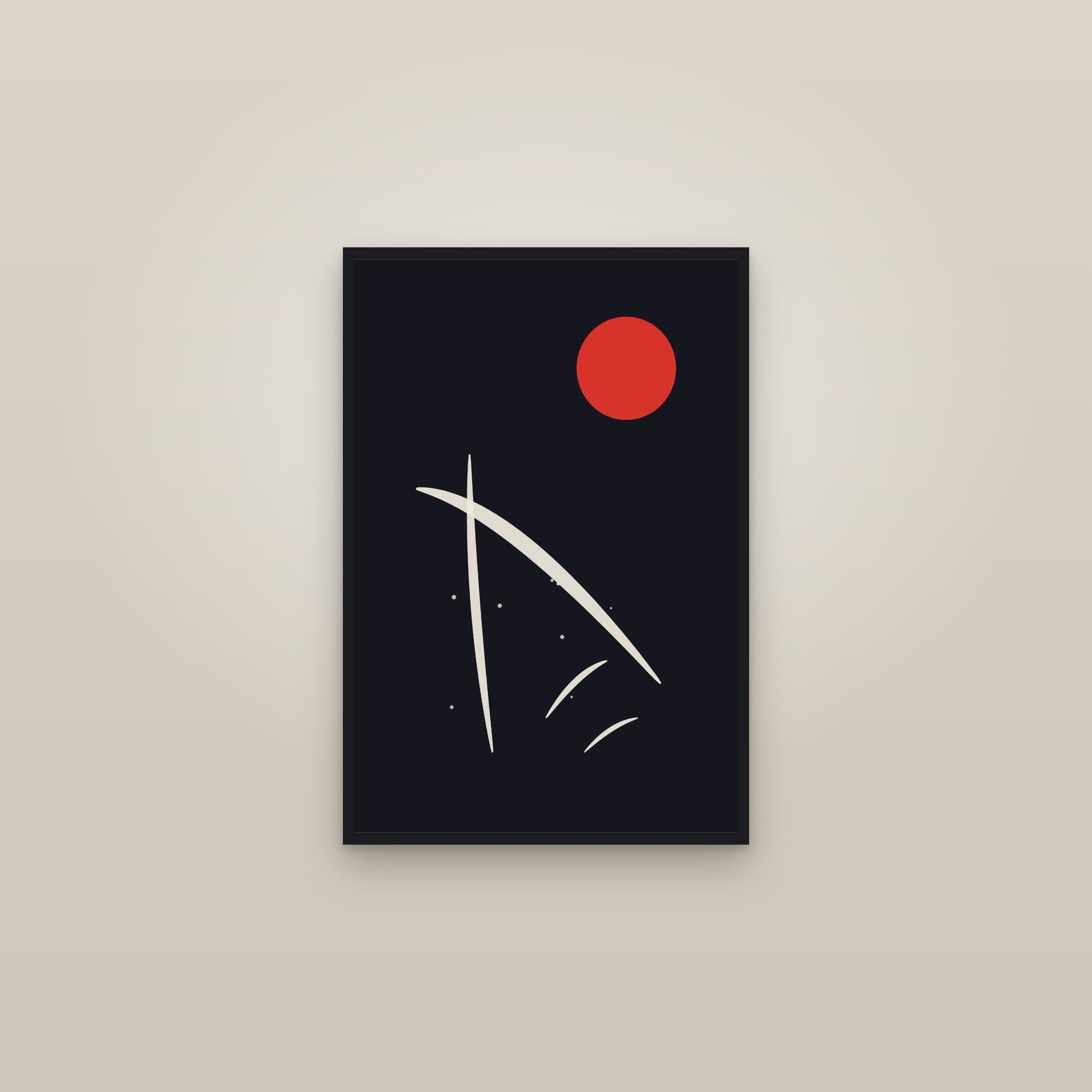 Night Sumi-e Brush Art Print — Bold Minimalist Ink Poster · Modern Wall Art — framed in a gallery setting