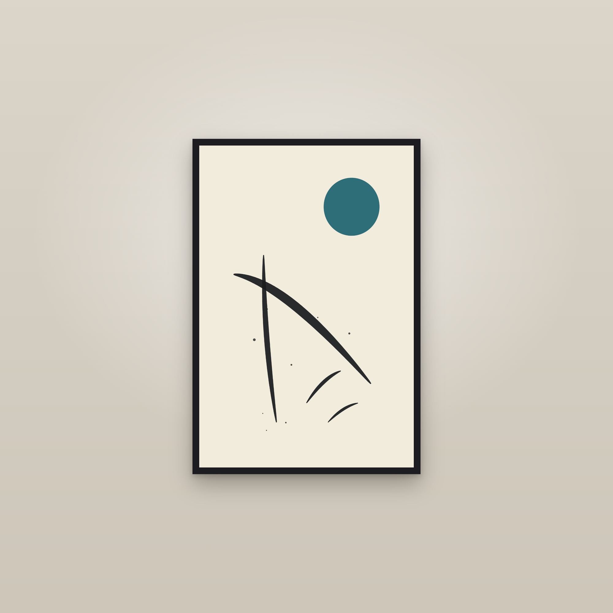 Teal Sumi-e Brush Art Print — Bold Minimalist Ink Poster · Modern Wall Art — framed in a gallery setting